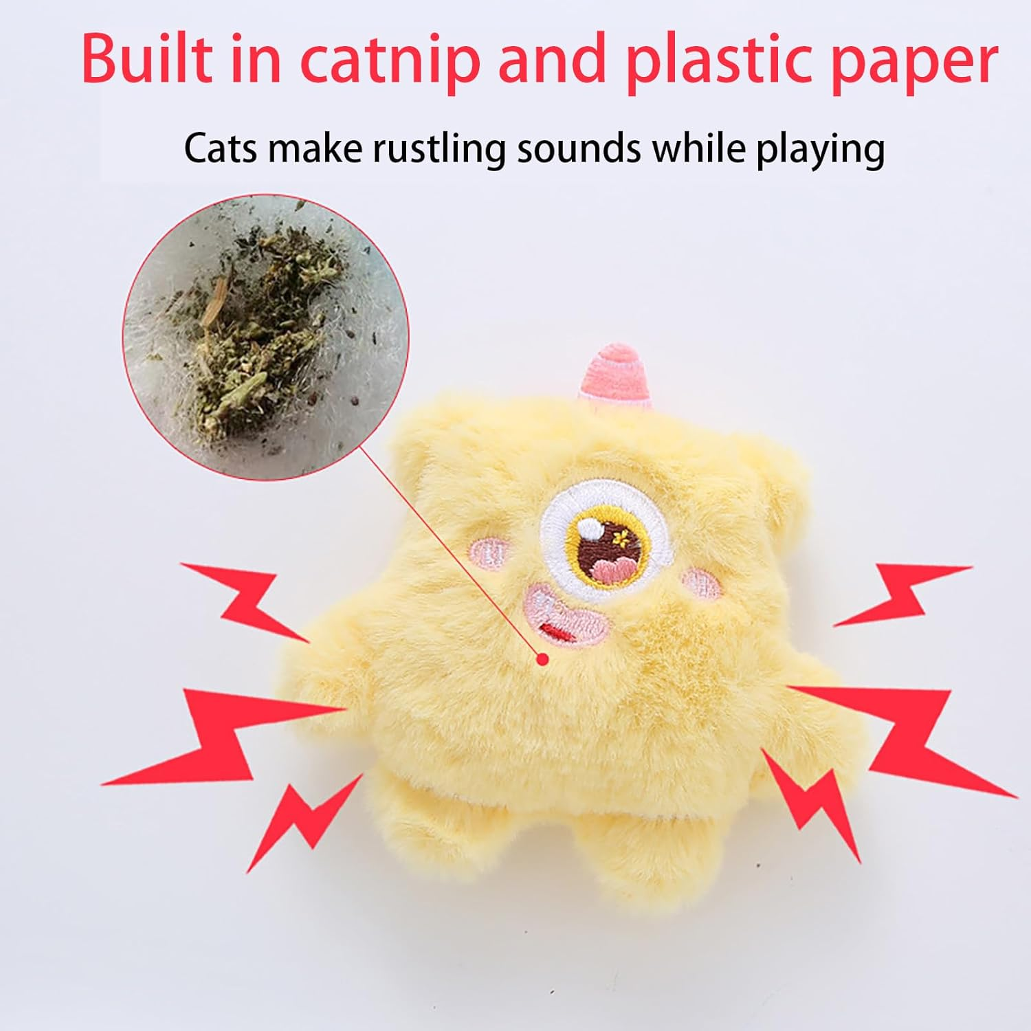 Cute Plush Toy with Catnip and Noisemaker Inside, Decorative Stuffed Animal for Home (Yellow) image number 2