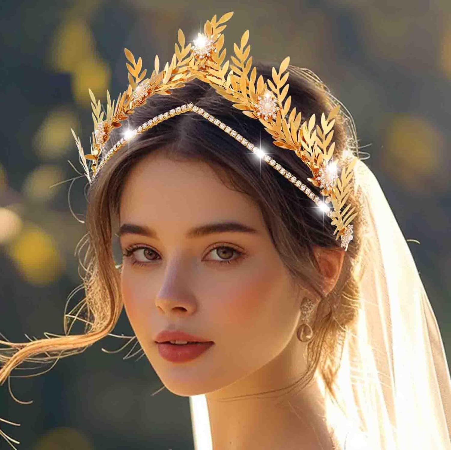 Fashband Leaf Headband Gold Rhinestone Headpiece Flower Hair Accessories for Women image number 3