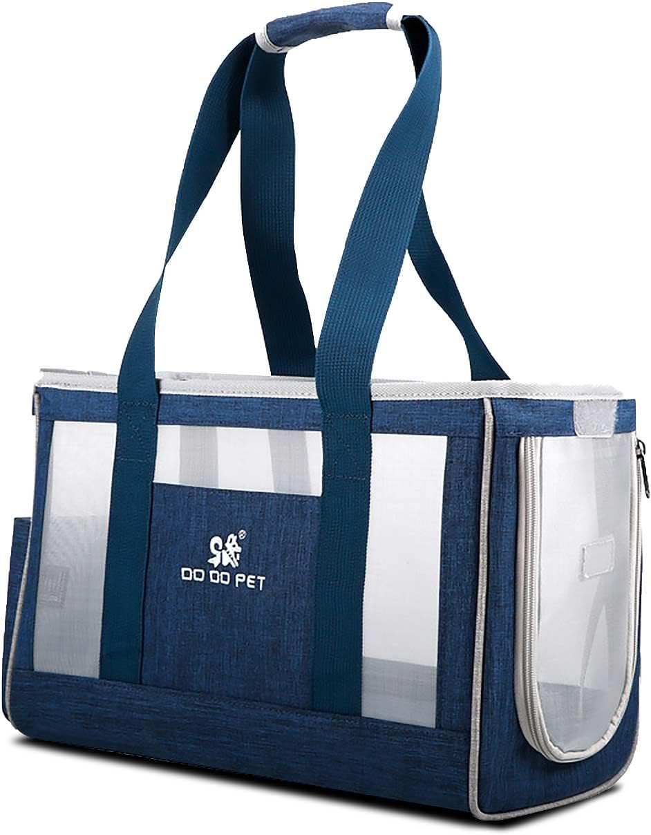 PETCUTE Pet Carry Bag for Dogs and Cats with Removable Mat, Cat Carrier Bag with Side Pockets, Safety Lead, Breathable Carry Bag for Small Dogs, Airline Approved