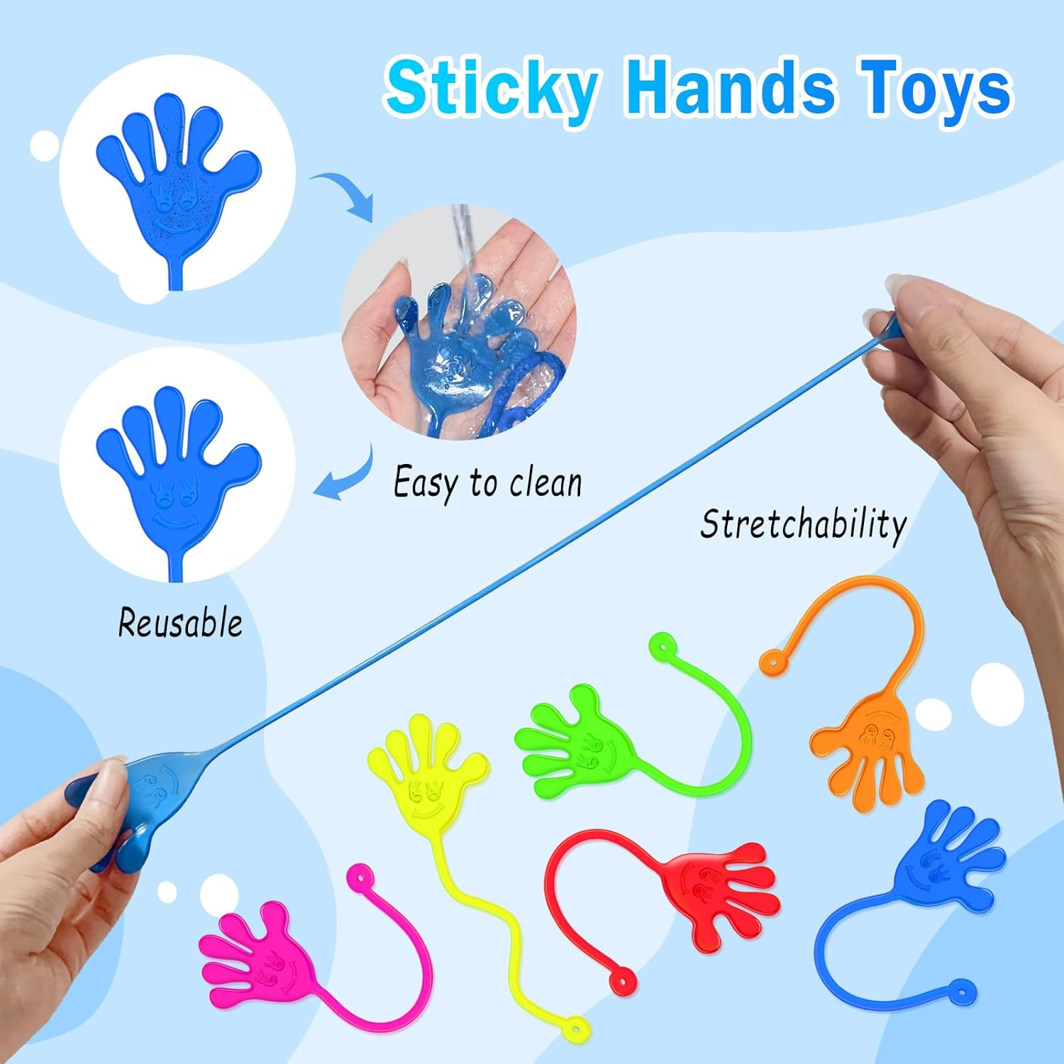 Sticky Hands Bulk 48 PCS Party Favors for Kids 4-8 8-12 Stretchy Sticky Hand Toy Easter Basket Stuffers Egg Fillers Goodie Bag Stuffers Treasure Box Toys for Classroom Prizes Birthday Party Supplies image number 2