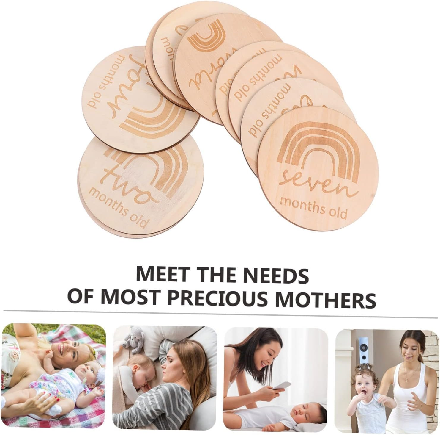13Pcs Wood Baby Monthly Growth Recording Cards Double-Sided Rainbow Engraved Newborn Photography Props for Infant Milestone Tracking and Baby Shower image number 3