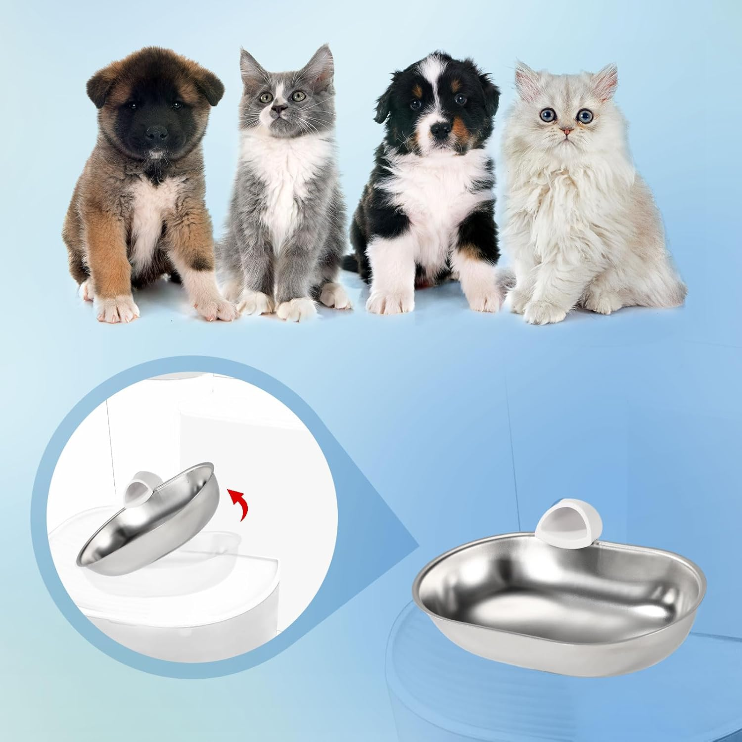 Smart Pet Water Fountain, Stainless Steel Automatic Pet Water Dispenser Wastewater Separation Feeding Watering Bowl for YSJ250424US for Cats and Small Dogs (Silver) image number 4