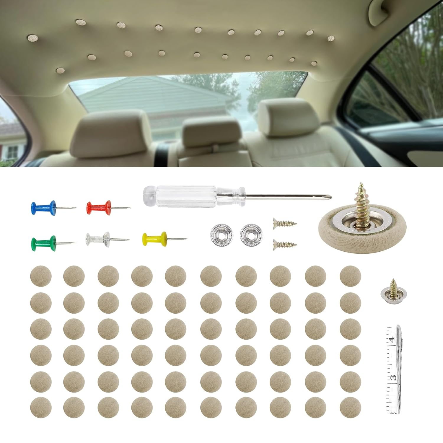 Car Roof Headliner Repair Kit, Headliner Pins, Auto Interior Ceiling Fabric Fixing Buckles with Installation Tool, Car Interior Accessories Automotive Roof Clips Universal for Most Cars