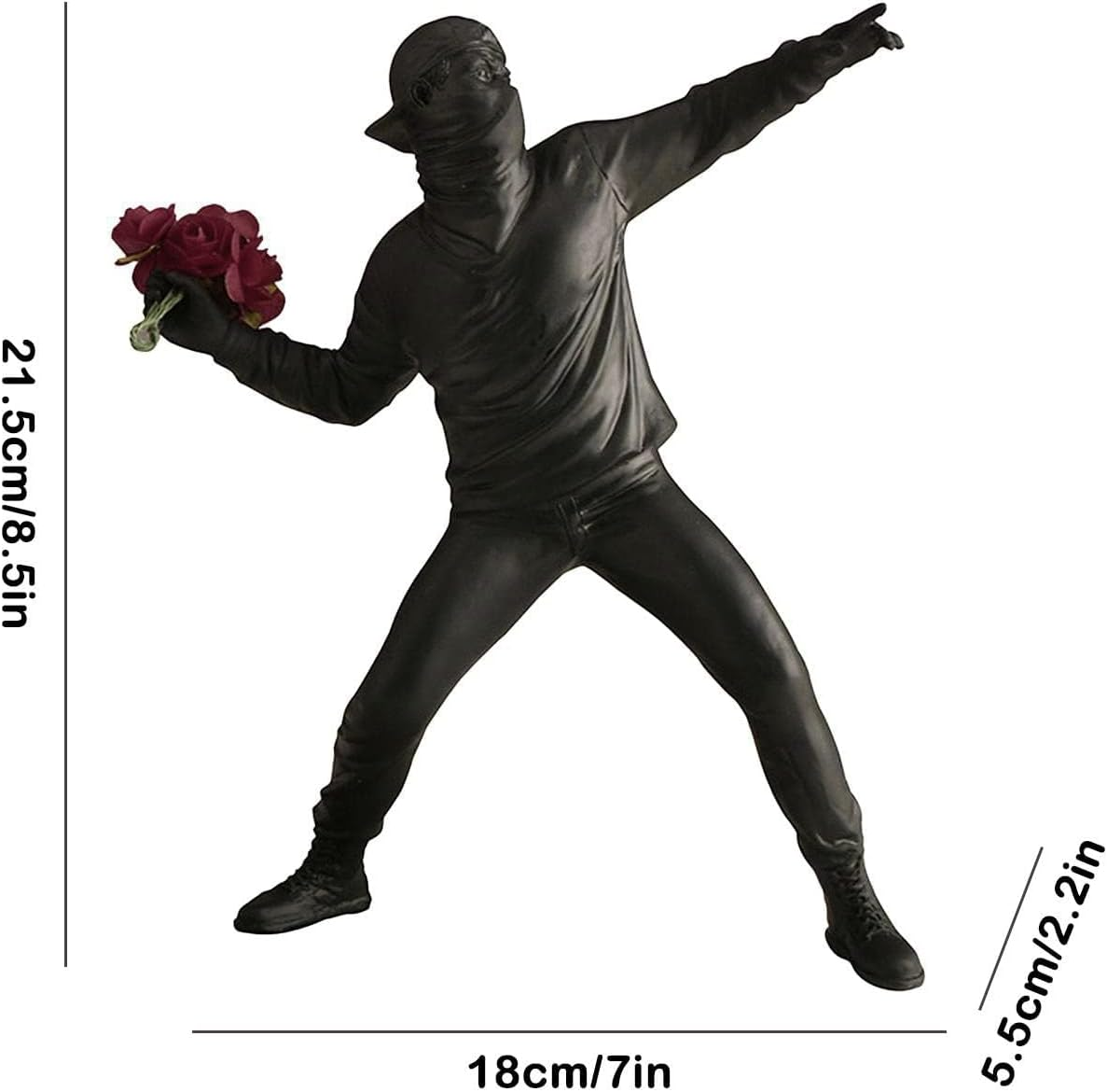 Banksy Flower Throwing Statue Flower Thrower Sculpture, Man'S Room Figurines Home Decor for Shelves, Resin Art Craft Desk Decoration Collection Ornament Gift (White) image number 2