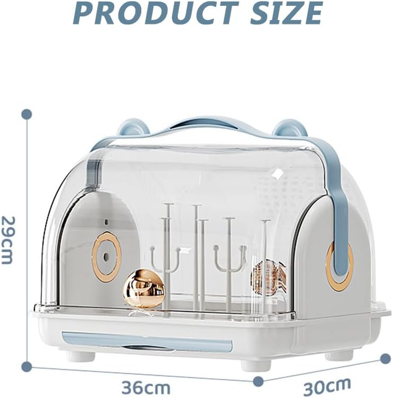Baby Bottle Drying Rack with Storage Box, Portable Nursing Bottle Organizer with Cover and Drain Board, Durable Countertop Drying Station for Bottles and Tableware image number 6