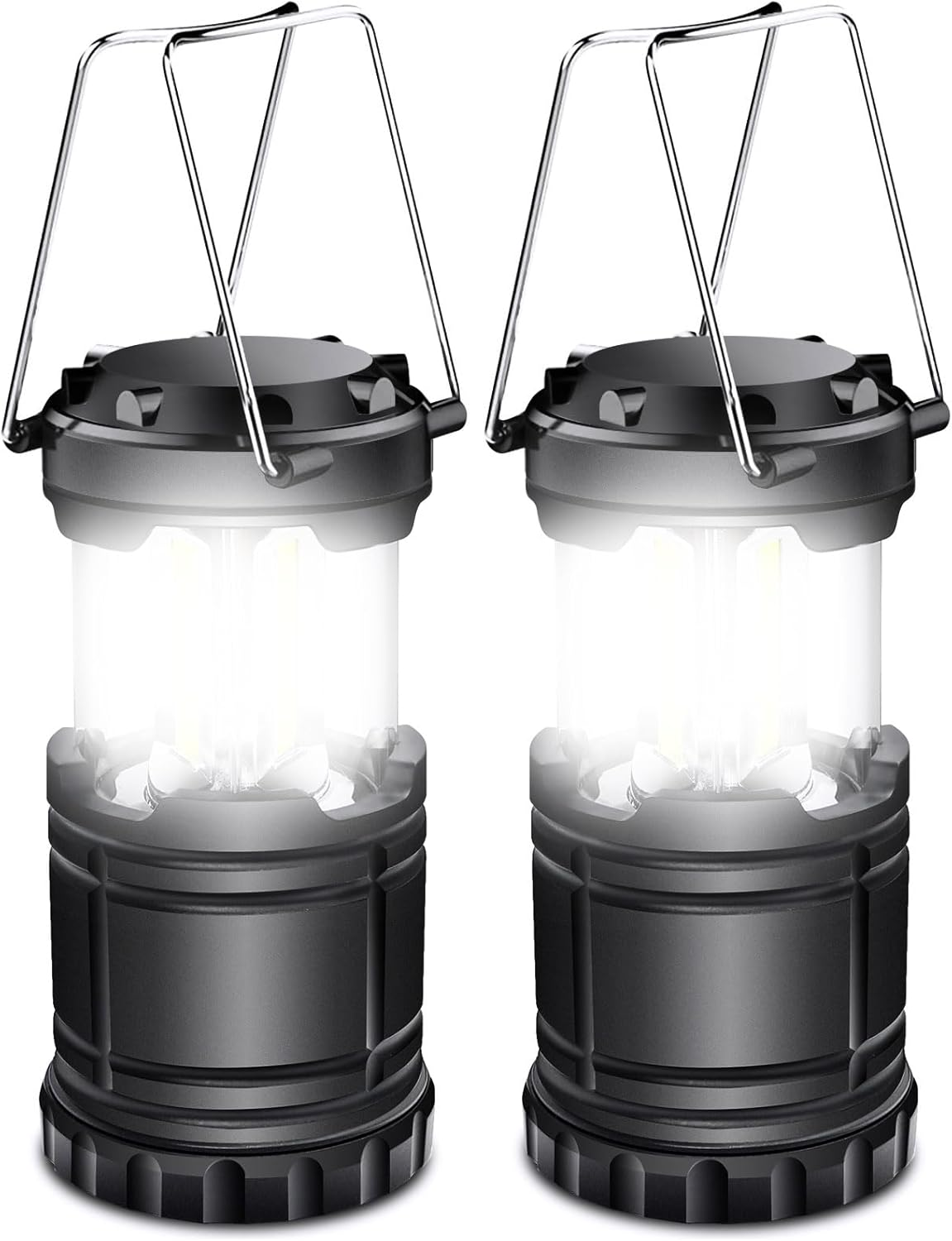 EXTRASTAR 2 Pack LED Camping Lantern, Portable Survival Lanterns, Waterproof Tent Light, Suitable for Hurricane, Emergency, Storm, Outages, Outdoor Collapsible Lanterns, Black