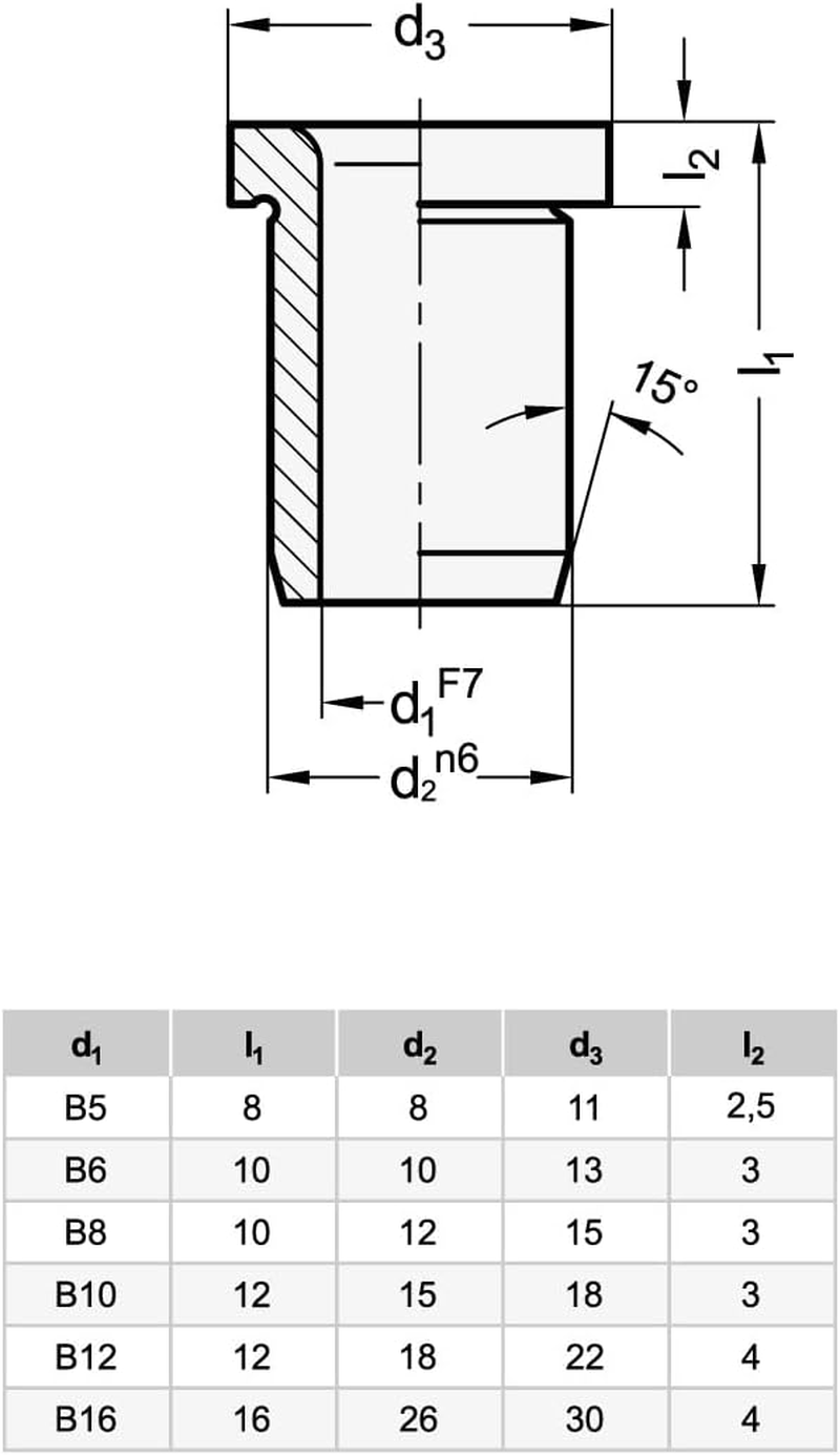Ganter Normelemente Drill Bushings, Positioning Bushings with Collar, Pack of 2, DIN 172-B6-10-A, Diameter B6, Steel image number 1