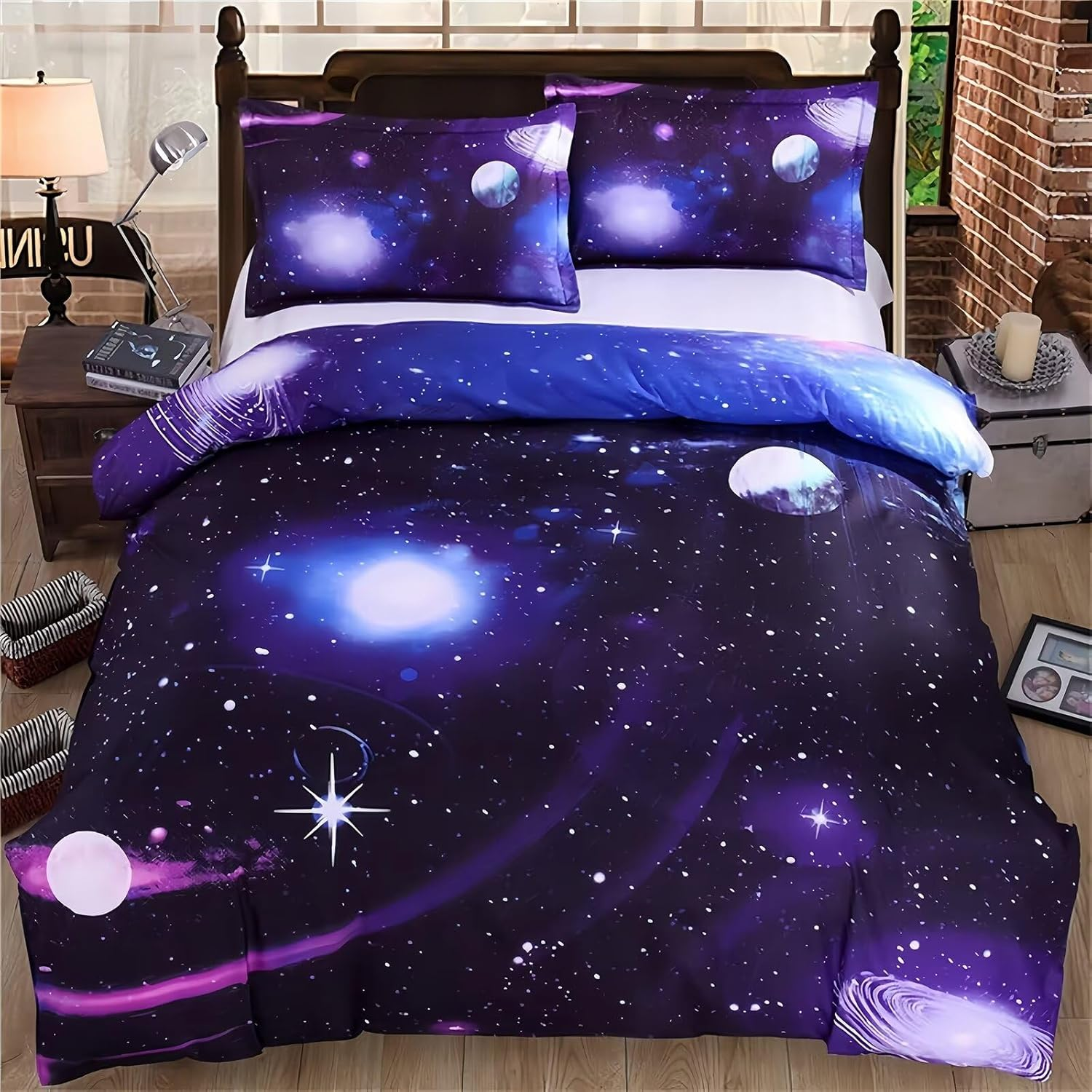 Tabeskly Kids Boy Bedding Set Single, Space Cute Soft Zipper Childrens Girls Full Bed 3 Piece Cover Duvet Quilt Covers Sheets and Pillowcases - Small Mildly Cosy Budget Bedclothes 135&times;200Cm
