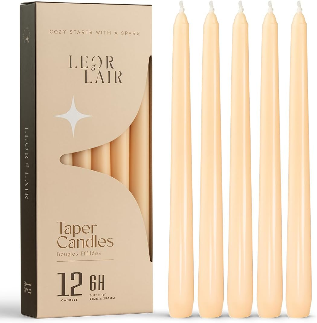 Leor & Lair Light Pink Taper Candles - 12 Pack 10" Pink Candlesticks - Unscented Blush Candles for Weddings, Mother&rsquo;S Day, Baby Showers, Dinner Table & Holiday Decor
