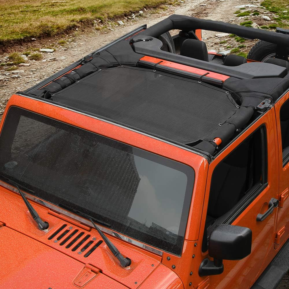 Voodonala for Jeep JK Sunshade Mesh Sun Shade Bikini Top for 2007-2018 Jeep Wrangler JK JKU 2 Door & 4 Door, Plain Black