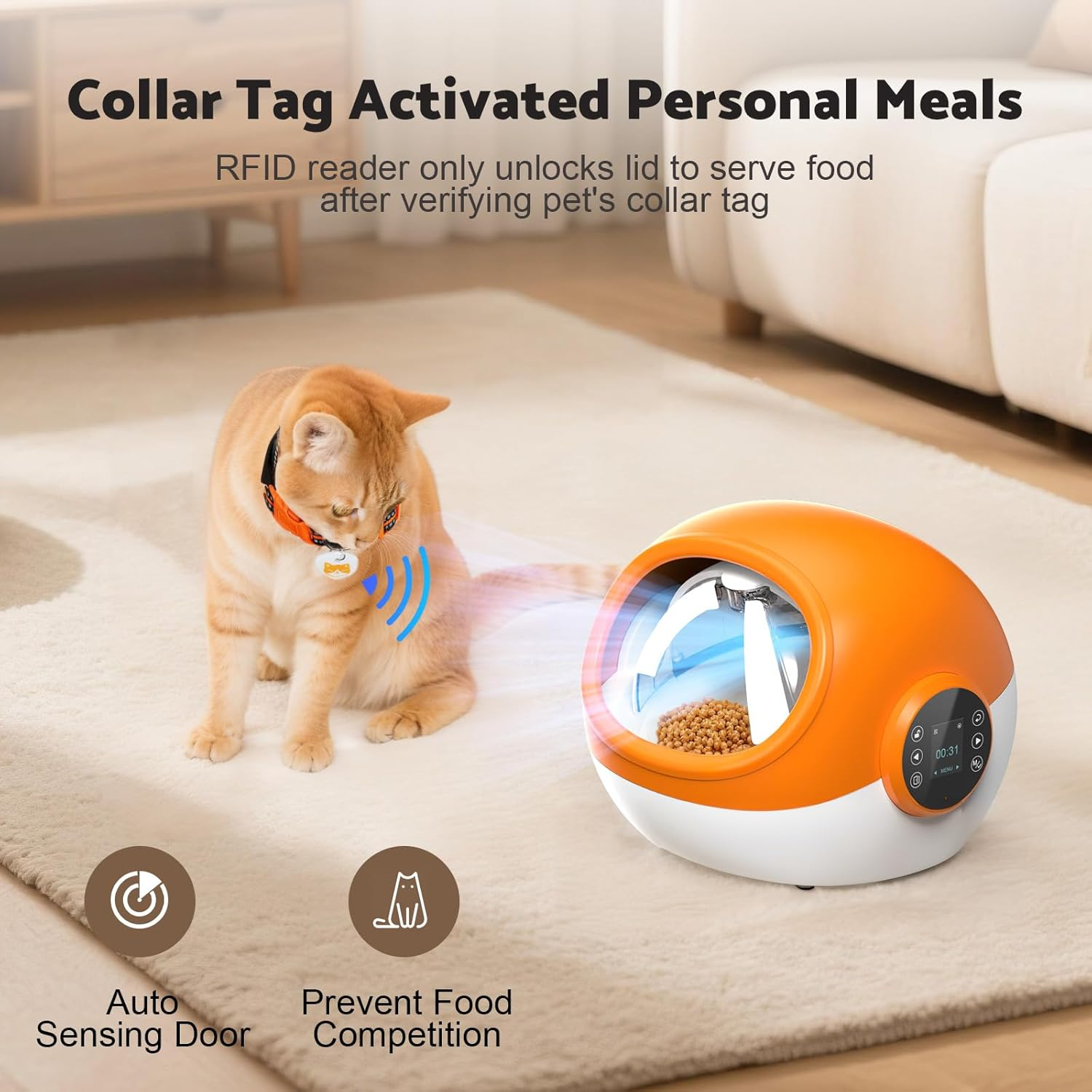 Advwin RFID Automatic Cat Feeder, Microchip Pet Feeder with Collar, Automatic Timed Pet Feeder for Multiple Cats, 4 Feeding Modes, Voice Recorder - Suitable for Both Wet and Dry Food image number 2