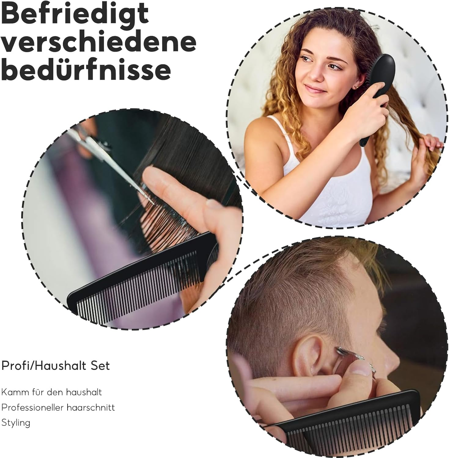 Hair Brush Set, 7-Piece Hair Brush Set, Anti-Static Massage Oval Comb, round Hair Brush, Ventilation Hair Brush, Detangling Brush, Paddle Brush for Women, Men, Children (Black) image number 5