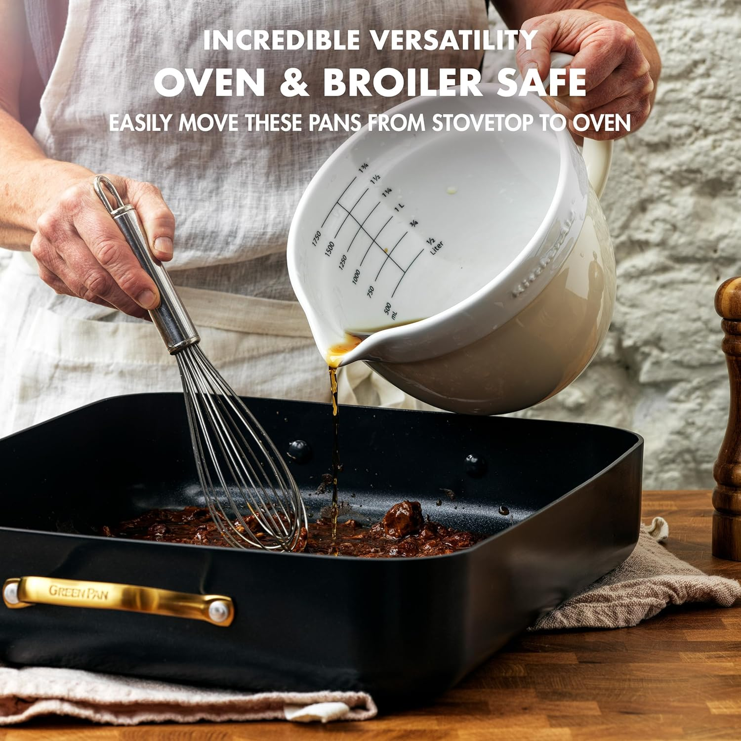 Greenpan Reserve Hard Anodized Healthy Ceramic Nonstick 40 X 33 Cm Roasting Pan with Stainless Steel Roaster Rack, Gold Handles, Pfas-Free, Dishwasher Safe, Oven Safe, Black image number 5