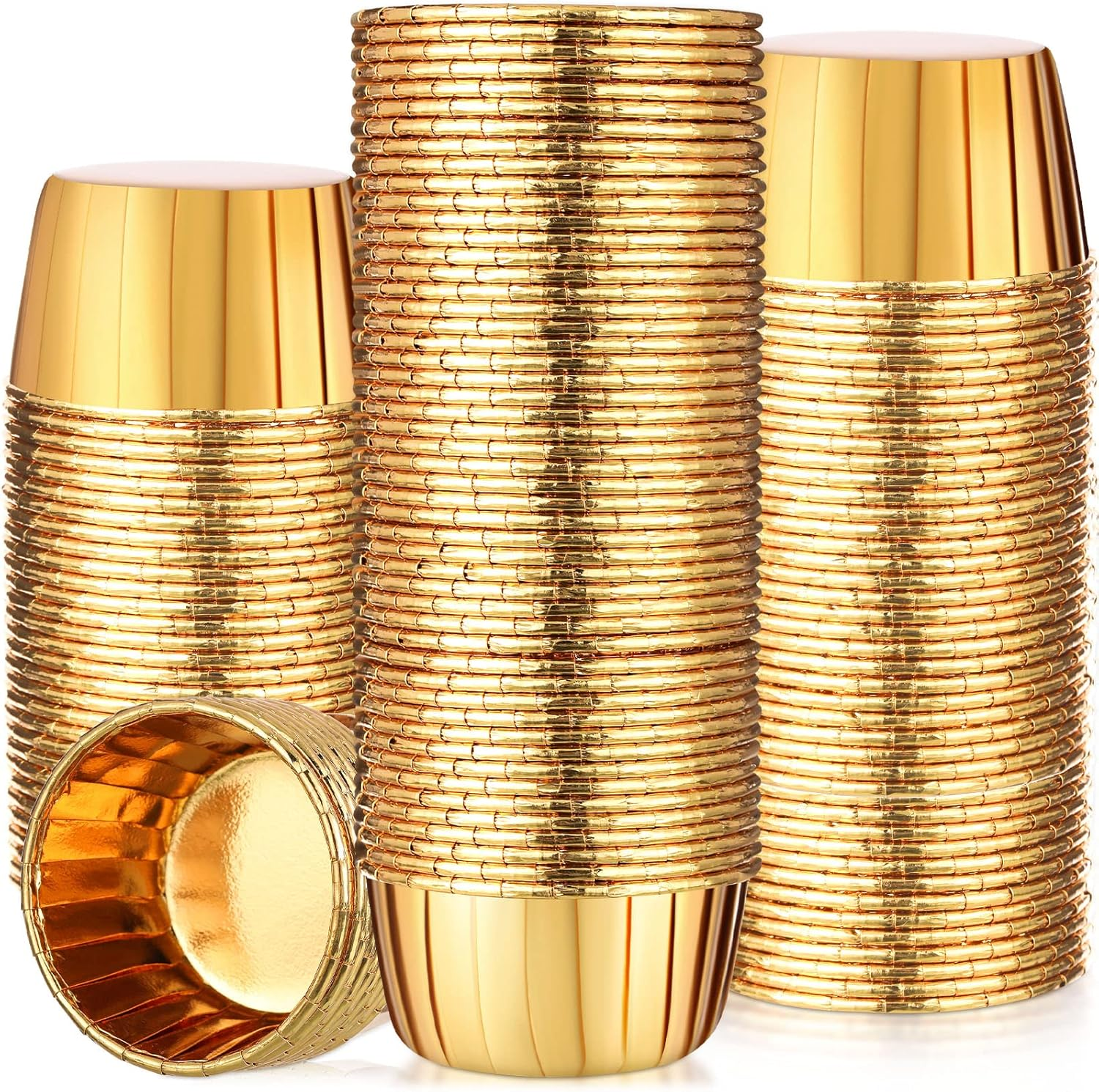 300 Pack Gold Cupcake Liners Bulk Disposable Foil Muffin Cups 3.5 Oz Wrappers for Baking Aluminum Paper Mini Metallic Disposable Holiday Party Wedding Festival Supply image number 1