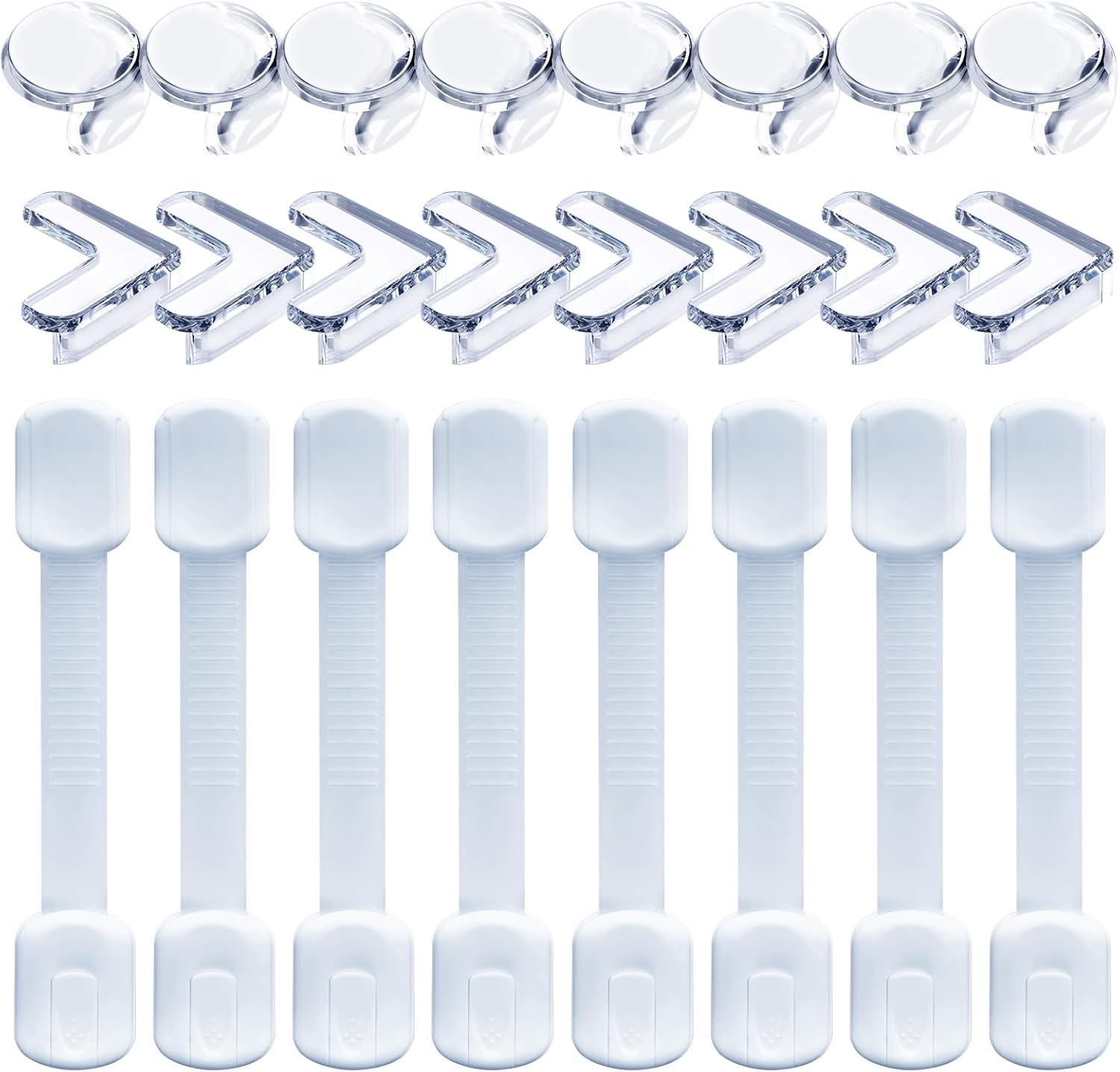 24Pcs Rubber Clear Corner Protector and Safety Cabinet Locks Kit, L-Shaped and Ball Shape Baby Proofing Edge Guards with Adhesive Strap Locks for Table Cupboard Drawers Furniture Fridge image number 5