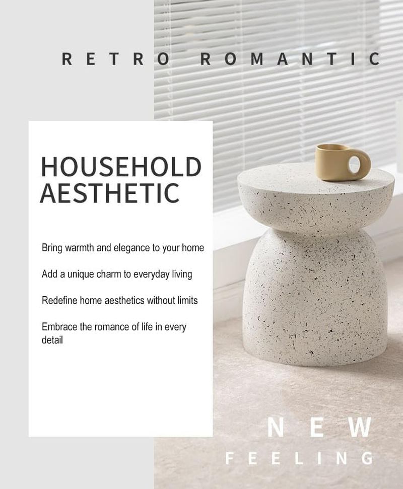 BRMM MIA round Side Table,End Table, Vintage Terrazzo Coffee Tables, Bedside Table for Living Room, Bedroom, Office, Cafe, Waterproof Concrete Stool Stand Outdoor（Style 1