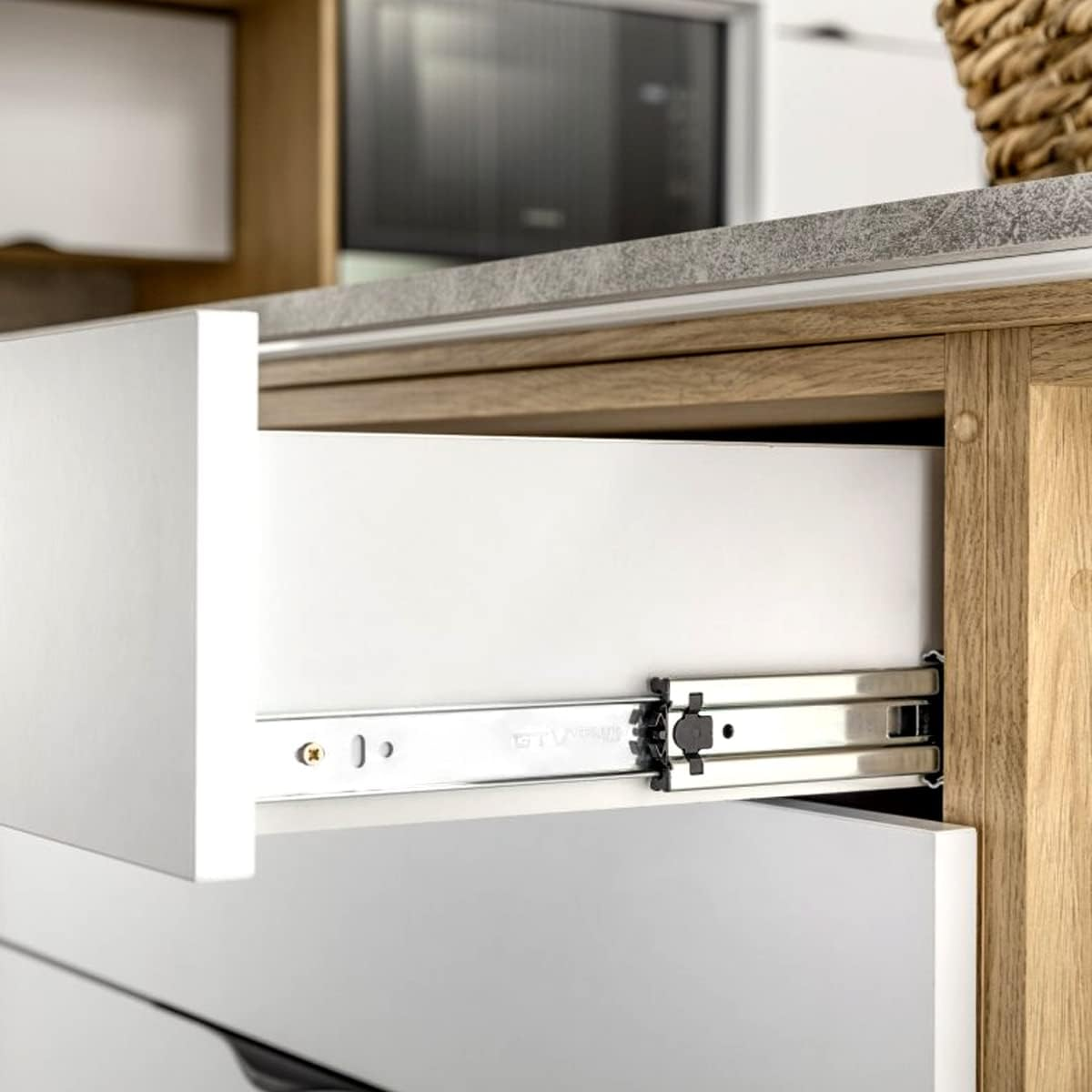 GTV H53 Drawer Runners Full Extension Drawer Runners - 53.9 X 400 Mm - 2 Mm Thick Galvanised Steel - Roller Extension Telescopic Rail Ball Guide - Rail System Maximum Load 100 Kg 1 Set = 2 Pieces image number 1