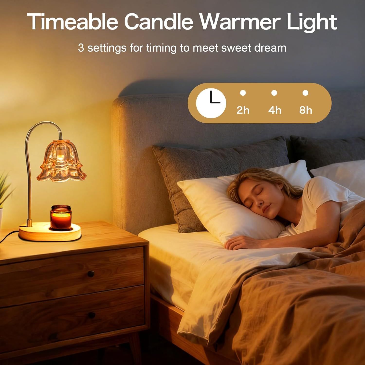 Candle Warmer Lamp AU Plug&ndash; Adjustable Dimmable 35W Light with Timer, Vintage Bluebell Lamp, Safe Design for Wax Melts & Jar Candles, Home Decorative Floral Night Light for Bedroom Birthday Gift image number 5