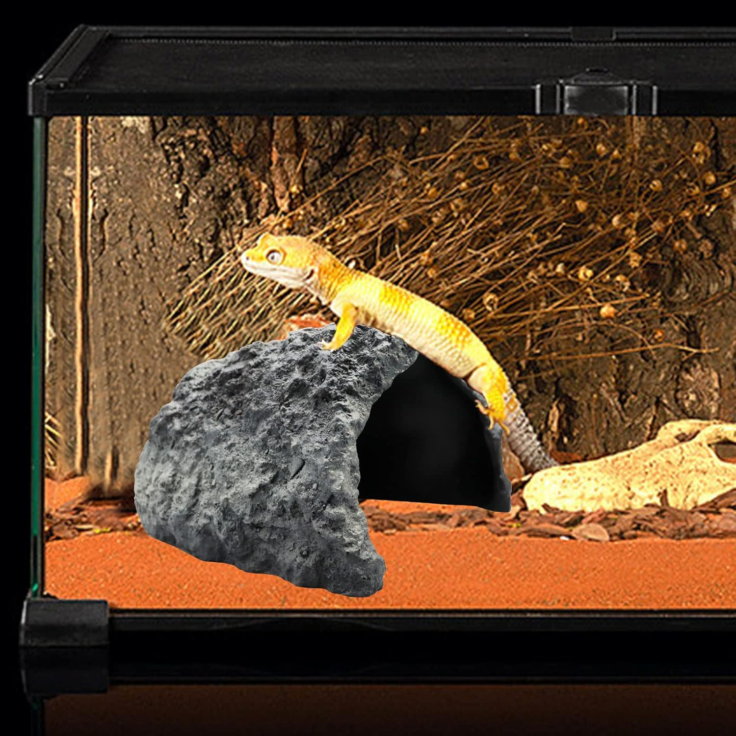 Extra Large Reptile Rock Hide Cave, Resin Fish Hide Cave, Fish Tank Aquarium Decorations Accessories, Small Animal Hide Habitat for Lizards Turtles Fish Bearded Dragon Axolotl 10.23&times;9.44&times;5.7 Inches image number 5