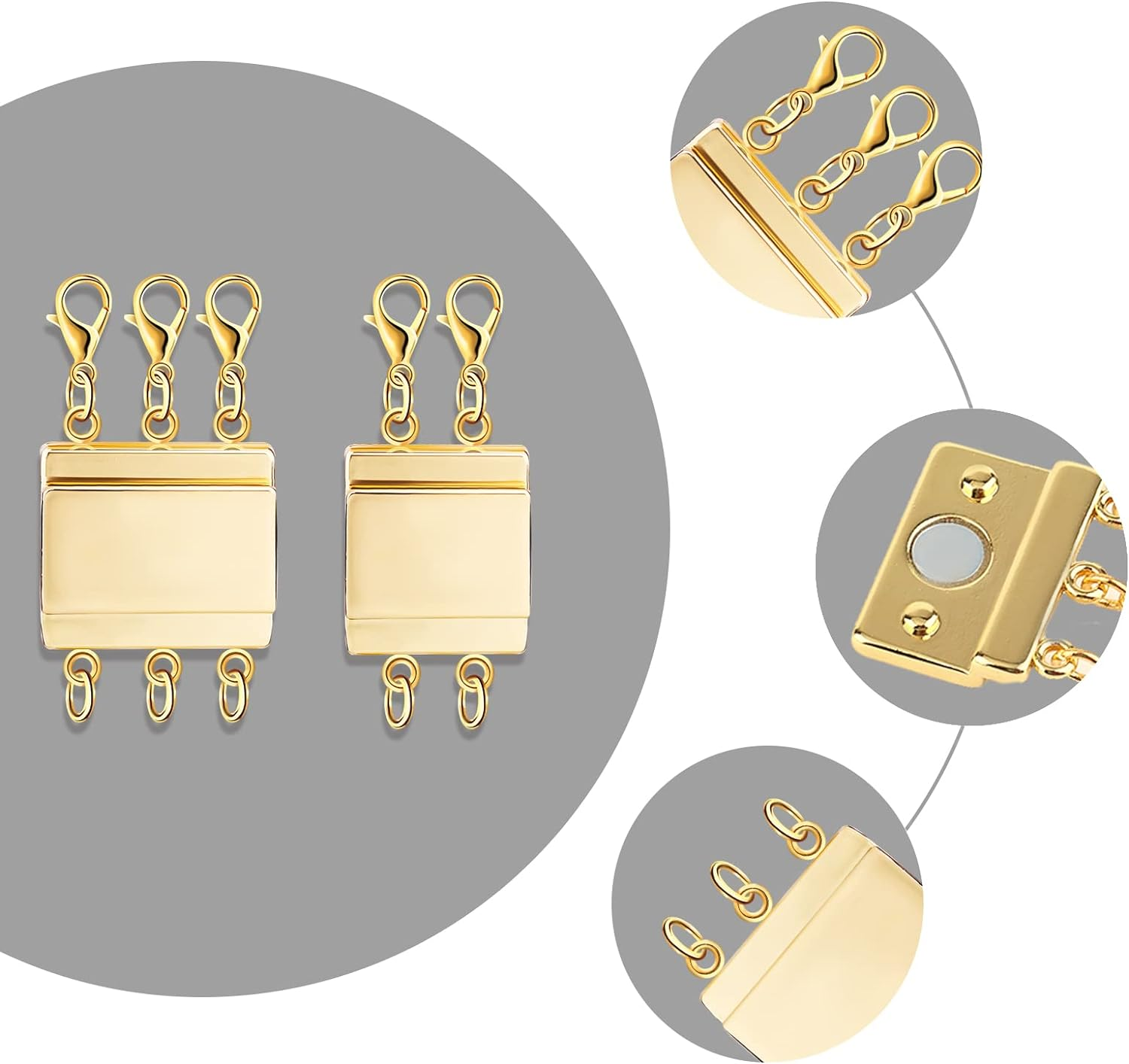KINBOM 2Pcs Layered Necklace Clasps, Magnetic Necklace Separator for Layering Polished Jewelry Multi Strand Connector for Layered Necklace Bracelet Jewelry Making (Gold) image number 4