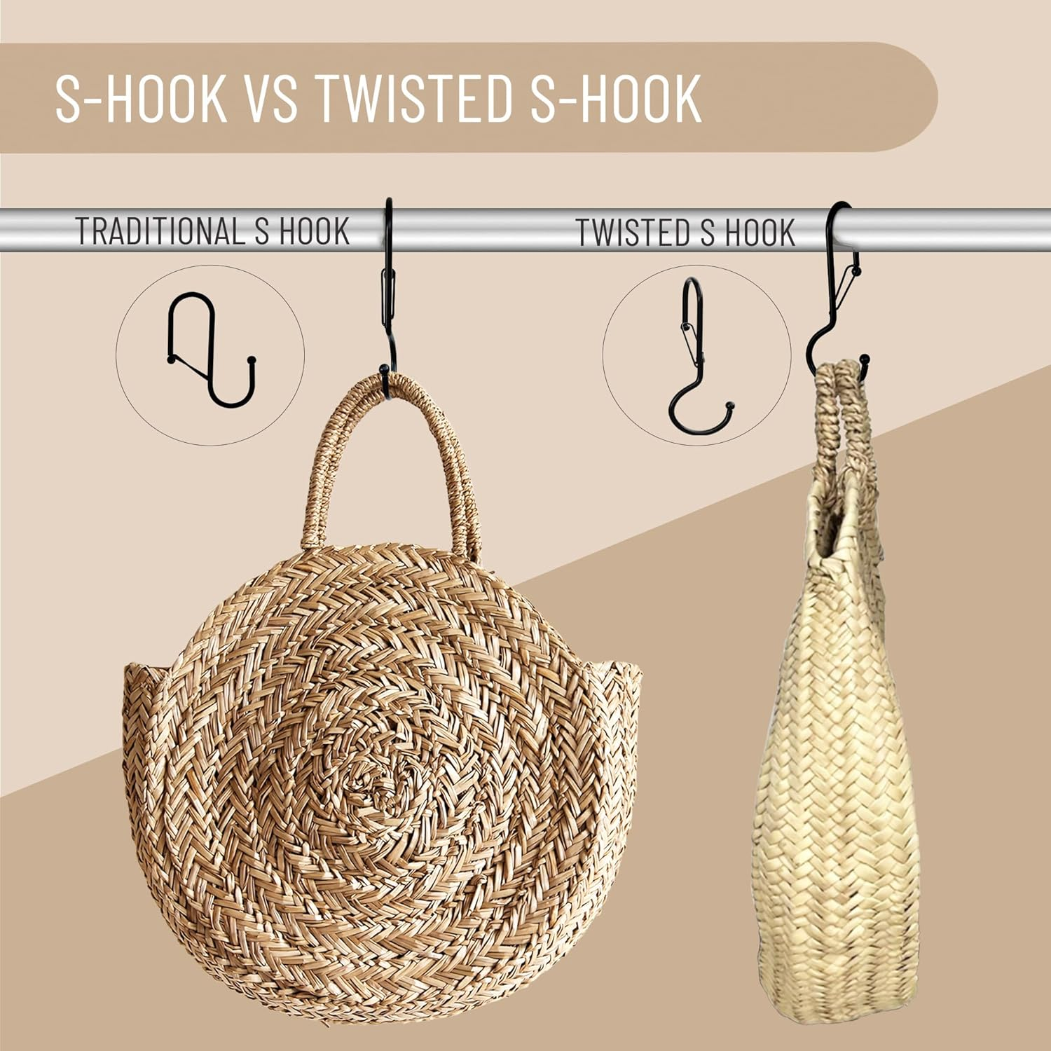 Blau Marit&eacute; 6 Purse Hanger for Closet. Tote Hanger. S-Shaped Hooks S Hooks Twist Design. anti Drop S-Shaped Hook for Hanging Handbags with Safety Buckle to Prevent Falls. Heavy Duty. (Black, Twisted) image number 4