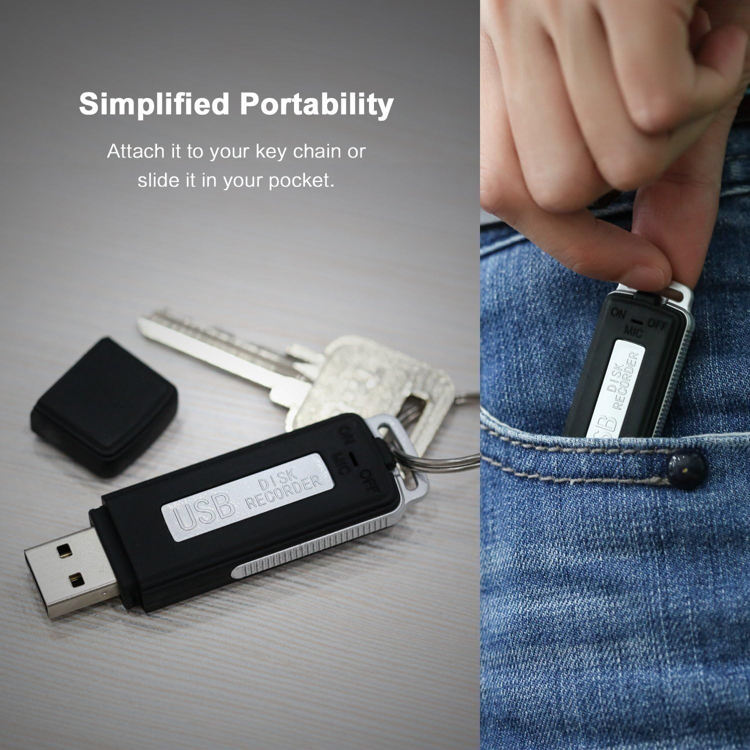 USB Digital Voice Recorder | Portable Mini Voice Recorder 8 GB | Audio Recorder Ideal for Meetings, Interviews, Conferences. | Spy Recorder with Memory for Several Hours of Recording image number 5