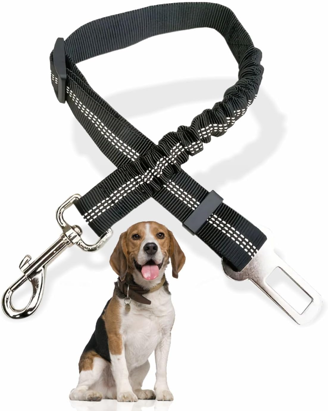 Dog Seat Belt,Adjustable Doggy Seat Belt with Elastic Bungee Buffer and Buckle Pet Vehicle Seatbelt Safety Lead Strong Dog Car Harness Puppy Travelling Leash Lead Travel Accessories (Black) image number 1