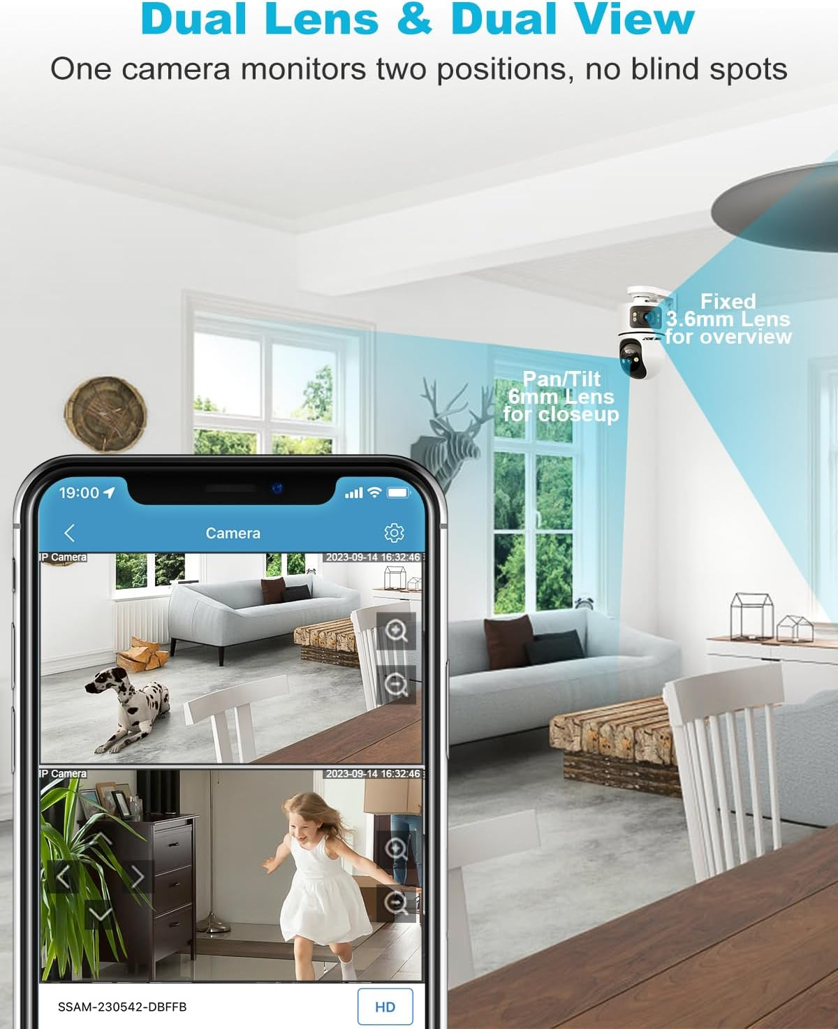 GENBOLT Wifi Security Camera Indoor, 360&deg;Dual Lens Home Surveillance IP Camera CCTV with Humanoid Detection, Auto Cruise Nanny Pet Dog Cam, 2.4&5Ghz Dual Wifi Baby Monitor with Audio Alarm image number 5