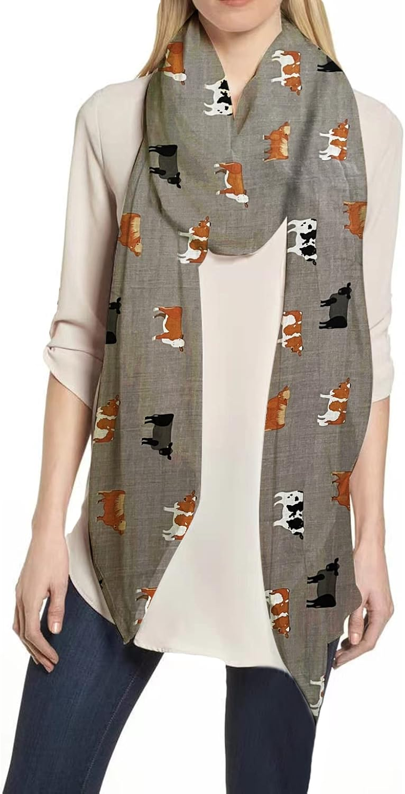 Lina & Lily Cattle Cow Farm Animal Print Women'S Scarf Shawl Wrap Lightweight