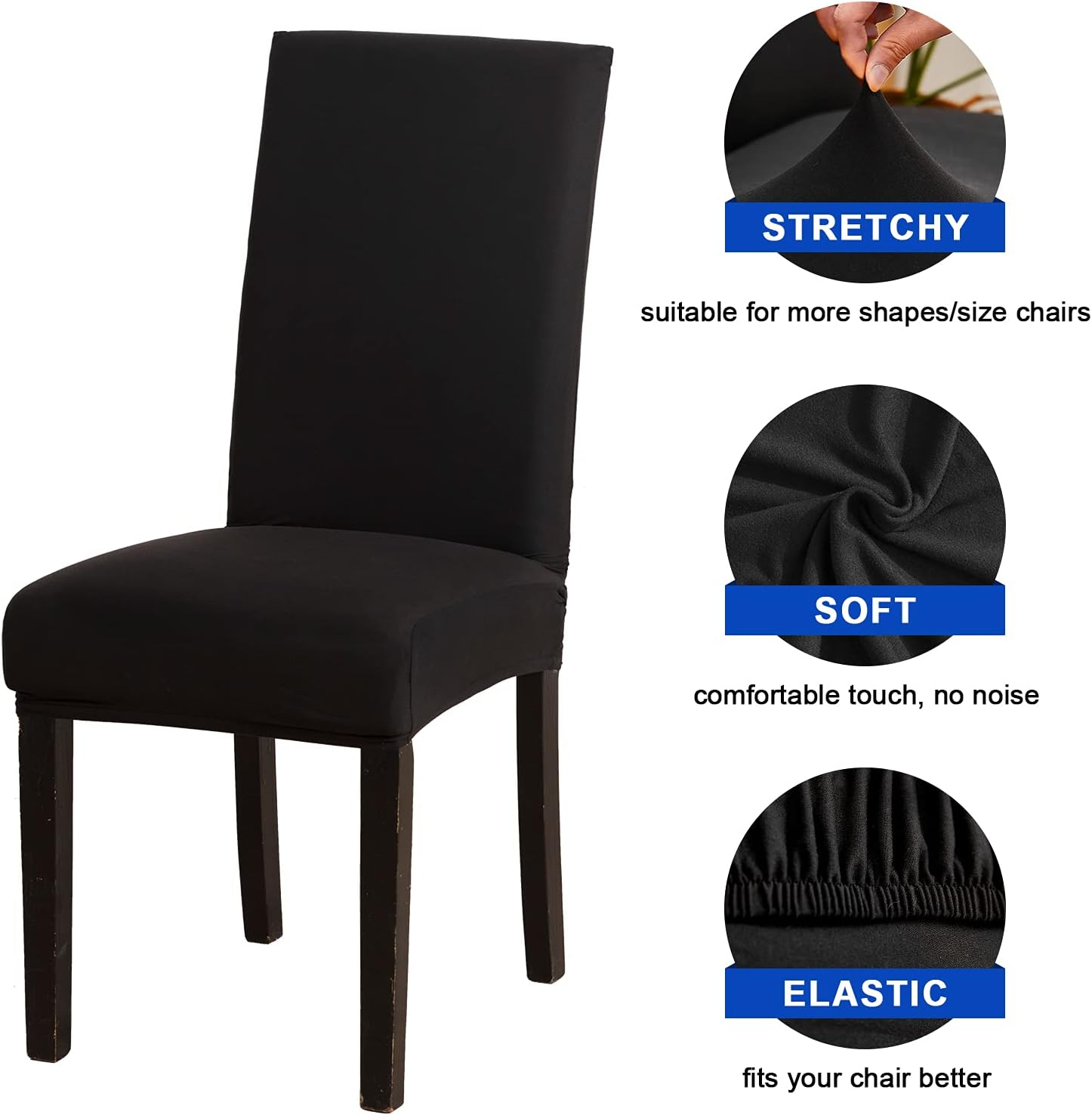Stretch Dining Chair Covers Soft Removable Kitchen Seat Covers Parsons Chair Slipcovers for Dining Room (6, Black) image number 6