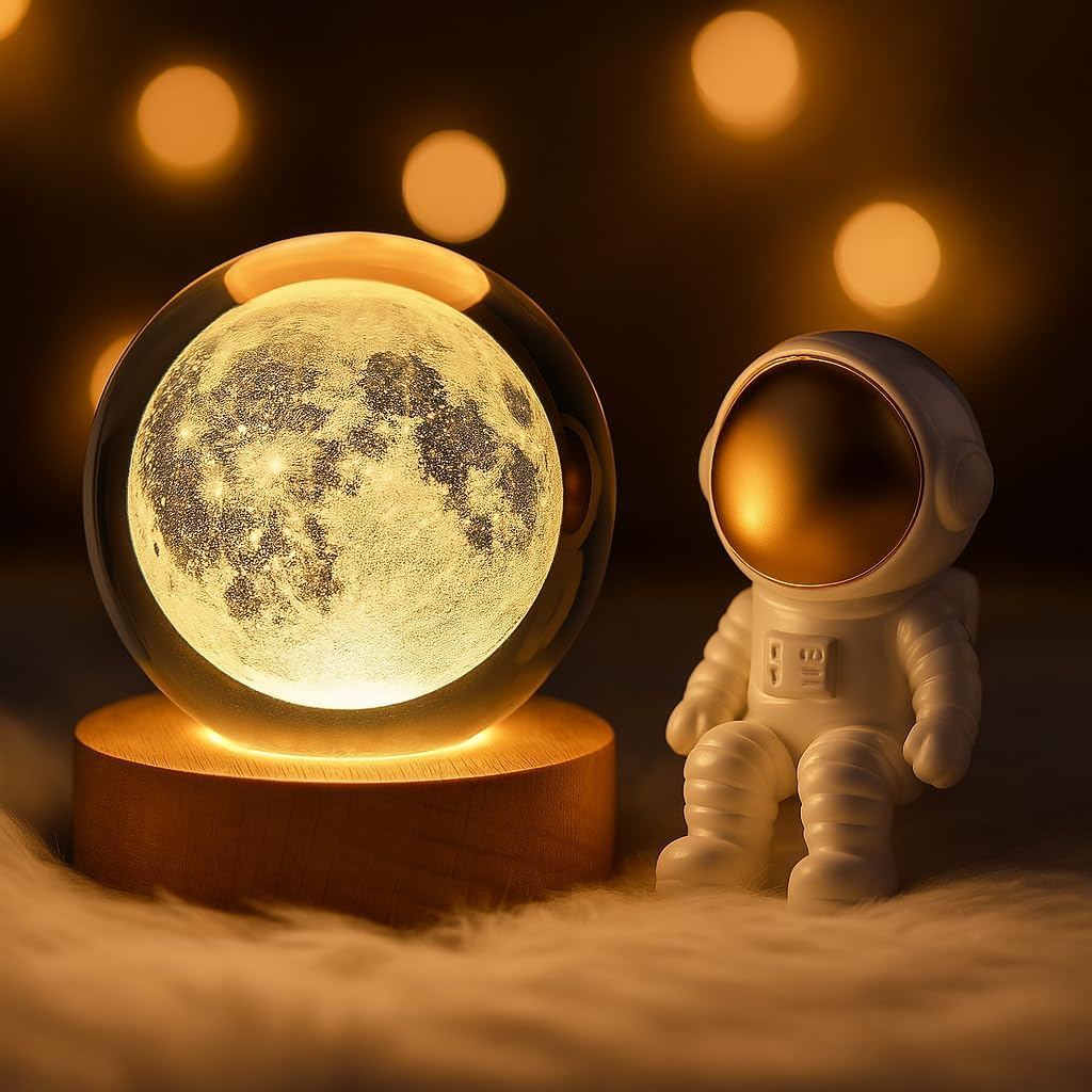 3D Moon Crystal Ball Night Light, Stunning Moon Design, Elegant Decorative Lamp for Kids, Teens, and Space Lovers, Perfect for Bedroom, Desk or Gift Use image number 5