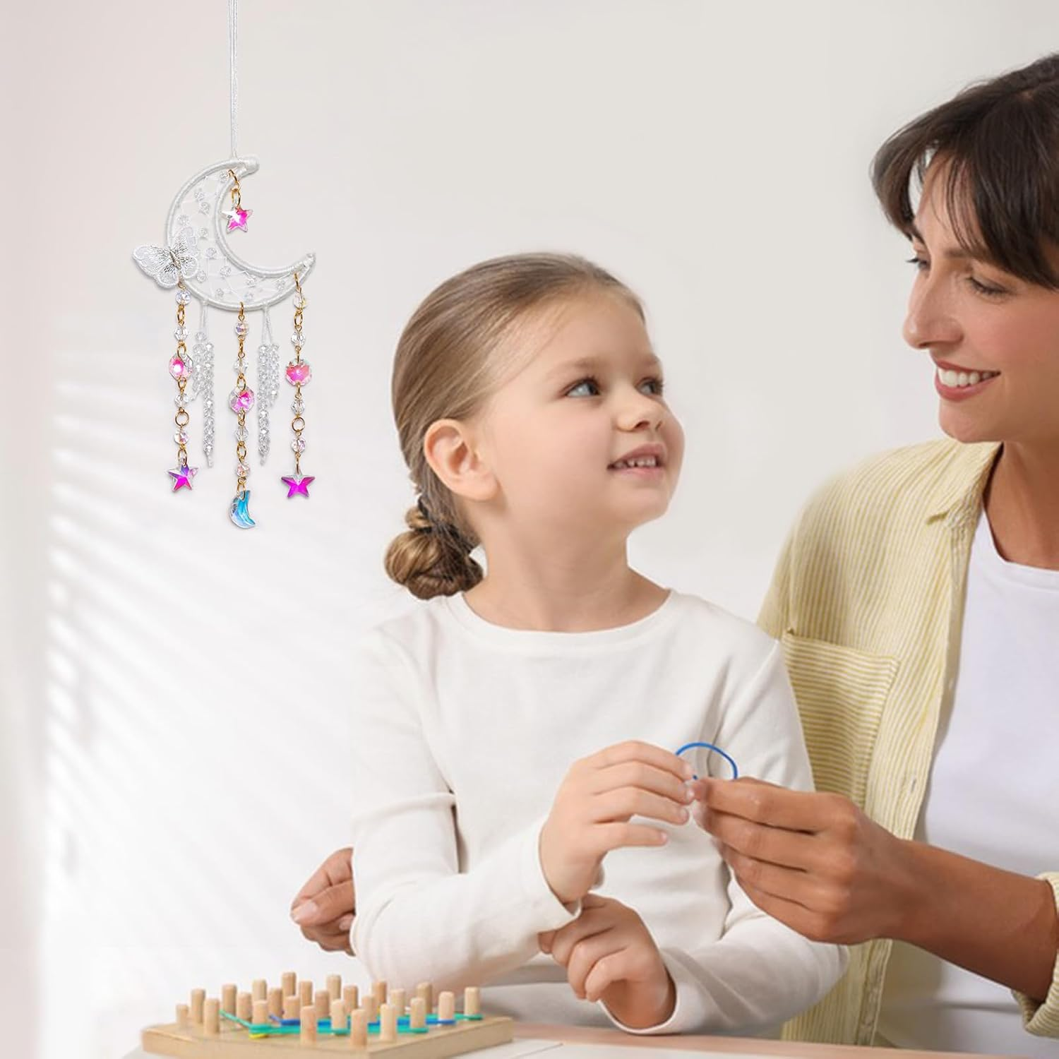 Artilady Dream Catcher for Girls - White Butterfly Small Moon Dream Catchers with Crystals Cute Room Decor for Teen Girls Boys Boho Bedroom Wall Home Decorations Birthday Christmas Women Gifts image number 5