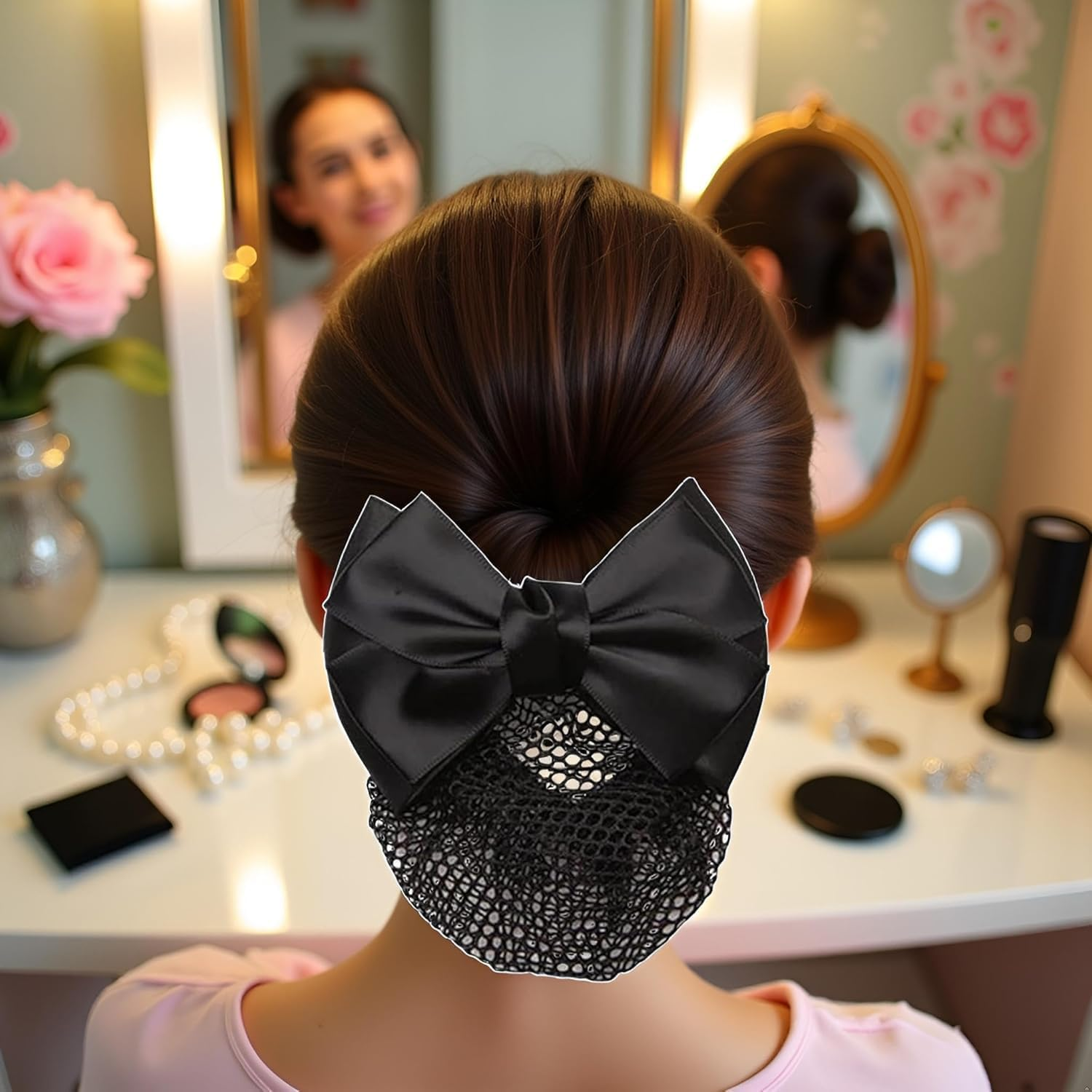 Bowknot Hair Bun Clips, Bowknot Hair Net Clips, Snoods Bun Cover Clip Occupational Fixator for Dancing, Work, Class and Daily Use image number 2