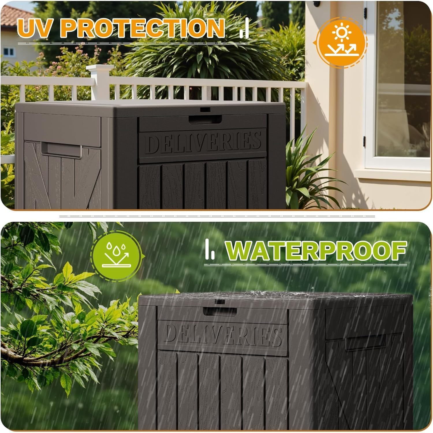 182L Lockable Outdoor Package Delivery Box, Waterproof Deck Storage Box PP Material, for Porch & Backyard (Brown) image number 5