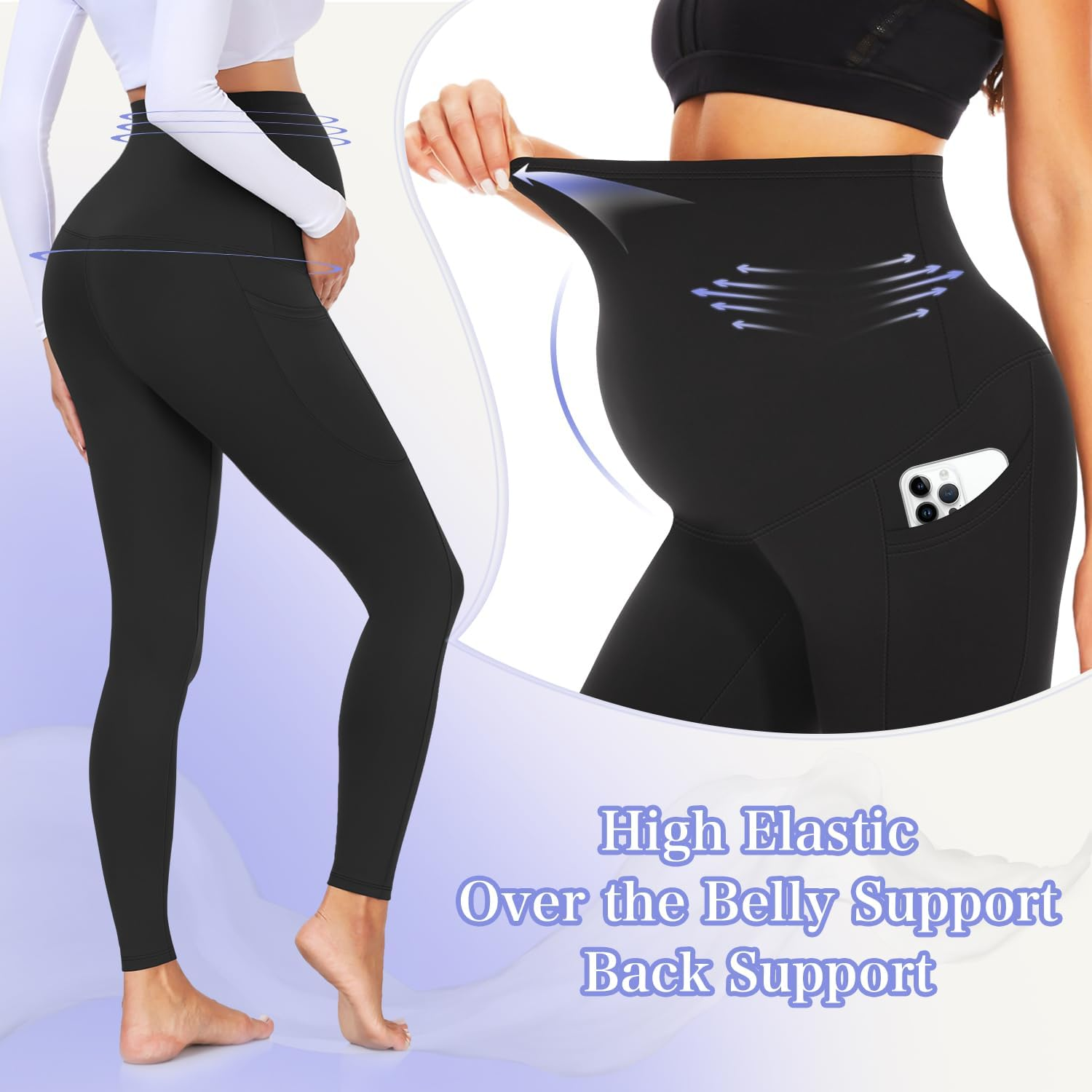 GROTEEN 3 Pack Women'S Maternity Leggings over the Belly with Pockets Super Soft Workout Pregnancy Yoga Pants image number 2