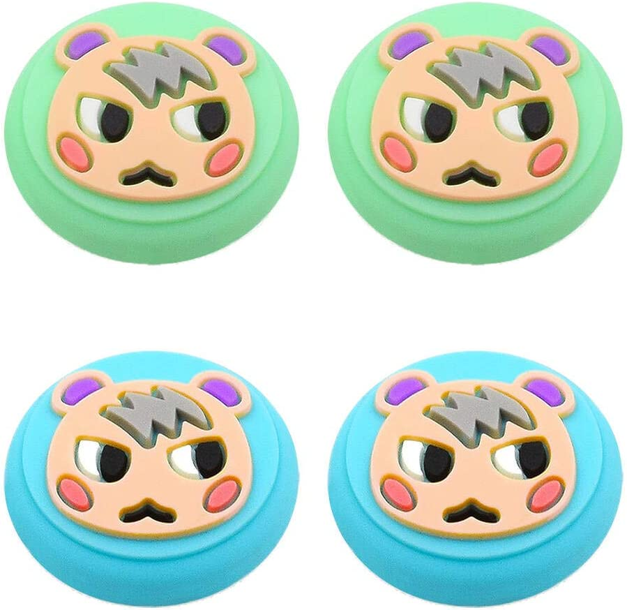 Marshal Design Thumb Grip Caps, Joystick Cap Compatible with Switch & Lite Animal Crossing, Soft Silicone Case for Joy-Con Controller(Green & Blue) image number 3