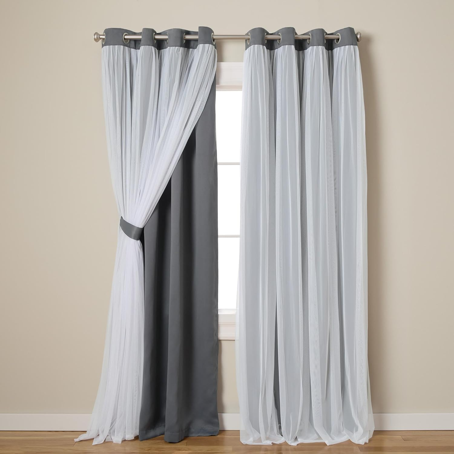 TOWN & COUNTRY LUXE Talia Double Layer Indoor Curtains, Sheer and Room Darkening Blackout, Grommet Top, Energy Efficient, 2-Pack Set, 52"X120", Aqua
