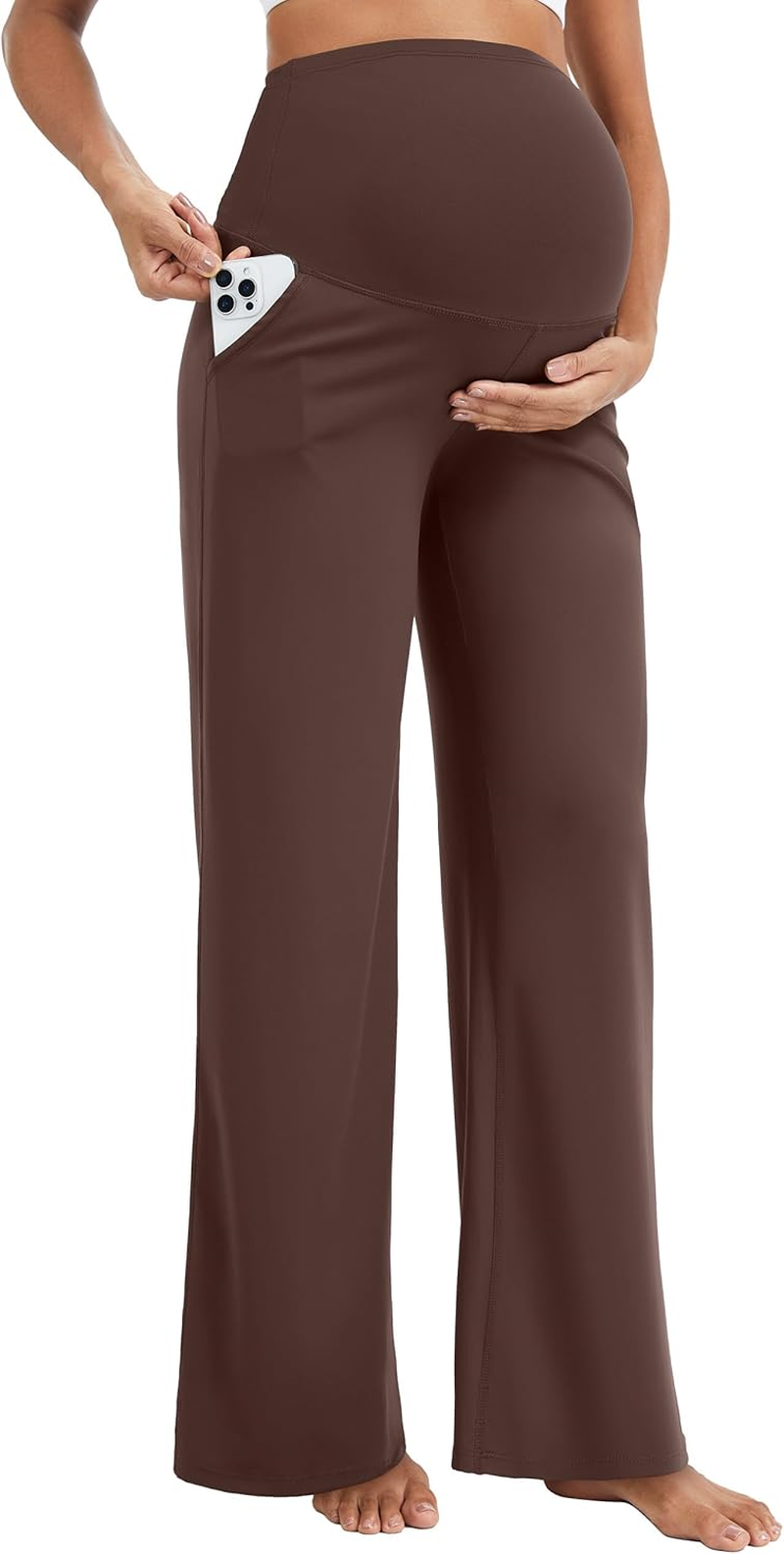 Mathcat Womens Maternity Pants over the Belly Wide Leg Yoga Work Dress Pants Pregnancy Pants Lounge Trousers Stretchy Soft image number 2