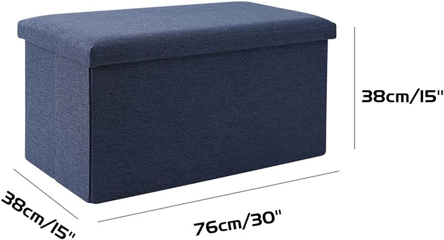 Folding Storage Ottoman Bench, 110L Oversized Savings Storage Bench for Bedroom and Hallway, Versatile Space-Saving Storage Box with Storage Chest Footrest Padded Seat (Deep Blue) image number 2