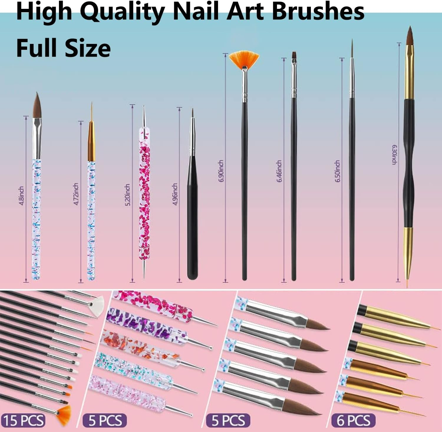 MUSILAN 31Pcs Nail Art Brushes and Nail Art Tools Set, Nail Dotting Tools, Acrylic Nail Brush, Striping Nail Art Brushes for Long Lines, Nail Drawing Pen for Salons & Home DIY Manicure Nail Design - Pink image number 4