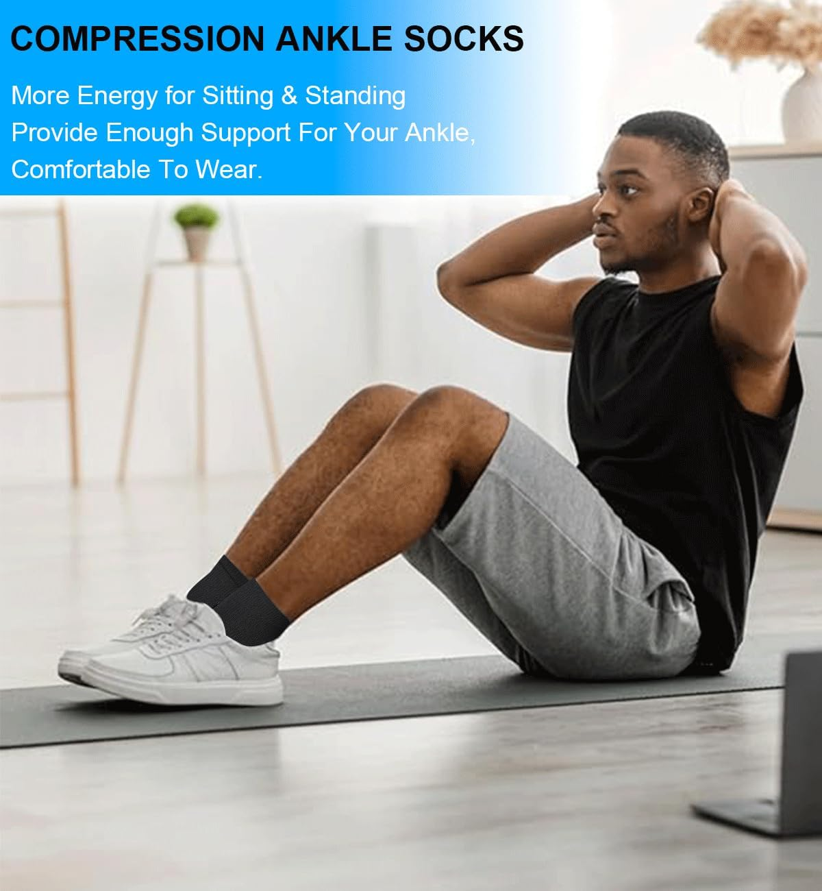 8 Pairs Compression Socks for Men & Women Plantar Fasciitis Ankle Socks for Arch Support Swelling Sports Cycling Hiking Flight Travel image number 6