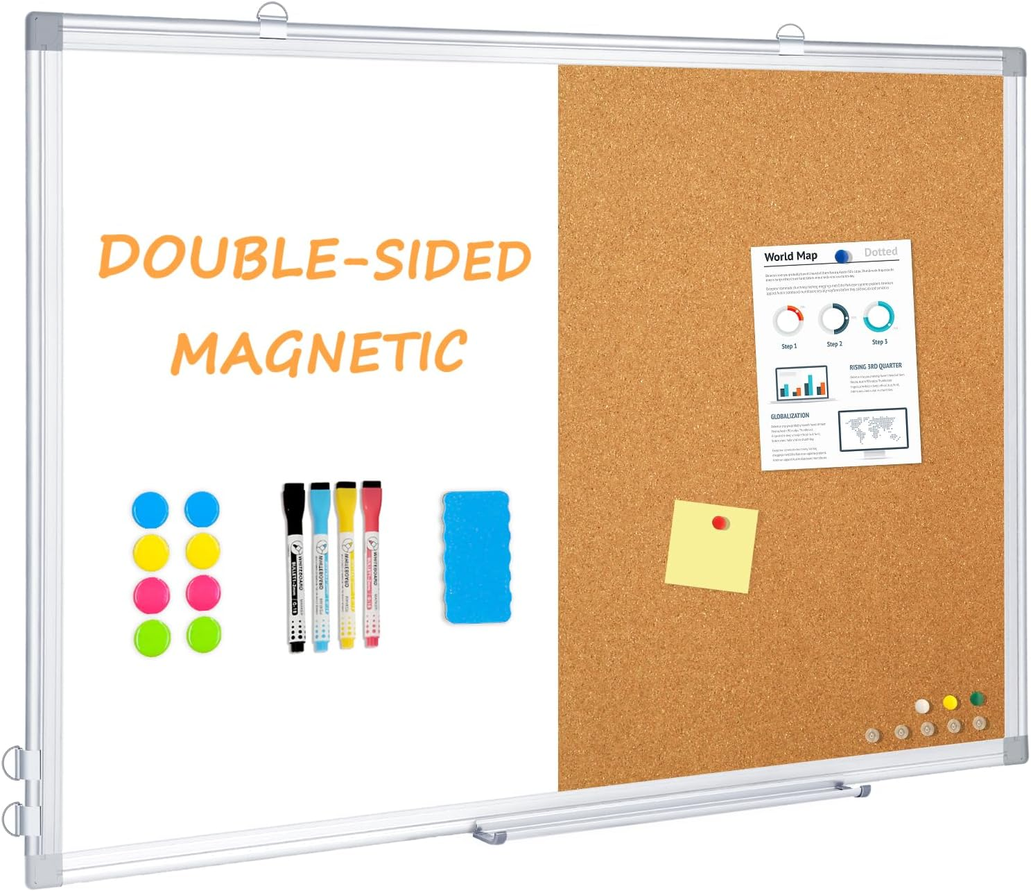 QUEENLINK Double-Sided Magnetic Whiteboard for Wall, Mountable & Hangable with Aluminum Frame, 45 X 60 Cm White Board for Office and Home with Markers, Magnets, Eraser image number 5