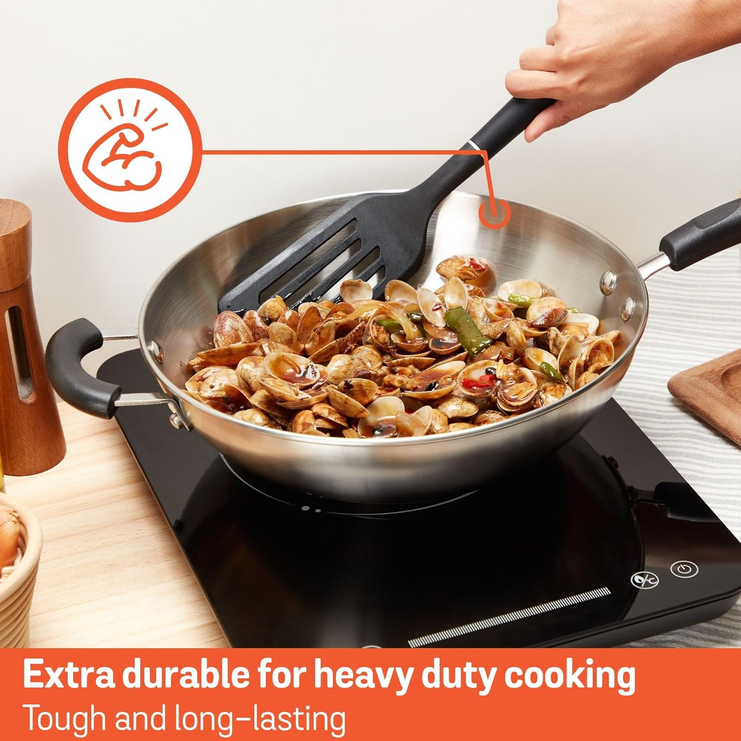 Meyer Centennial Stainless Steel 30Cm Covered Stirfry Pan, Induction Compatible, Dishwasher & Oven Safe, Tri-Ply Base, Fast Heating, Scratch Resistant, Silver