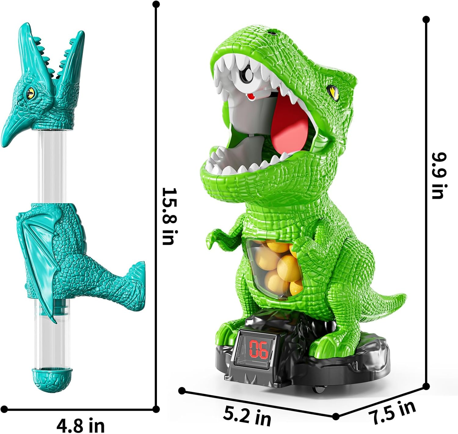 JUKUDAHU Dinosaur Shooting Toys for Kids Age 3 4 5 6 7 - Moveable Dinosaur Toy with Scoreboard, Light Sound Spraying, 12 Toy Balls, Competition Game Gifts for Boys Girls Age 5-7 6-8 8-10 (Green) image number 6