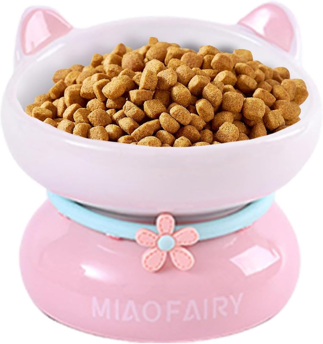 Raised Ceramic Cat Bowl - Cat Dish Backflow Prevention | Cute Slanted Mouth Raised Cat Bowls Stable for Food and Water image number 2
