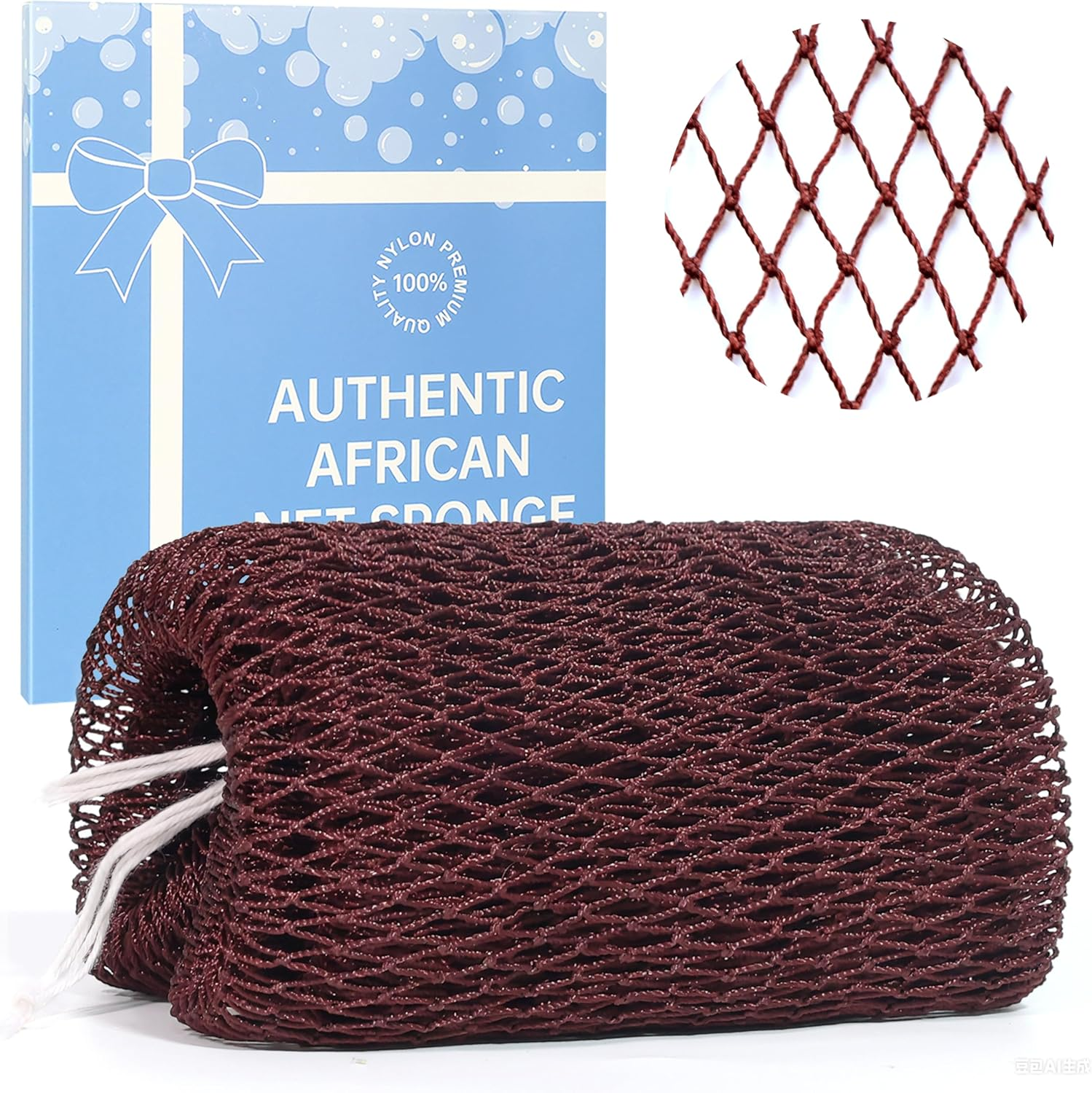 African Net Sponge with Knots,Authentic Exfoliating Bath Sponge for Deep Cleansing, Long-Lasting Body Scrub, Shower & Bath Accessories for Women & Men (Dark Grey)