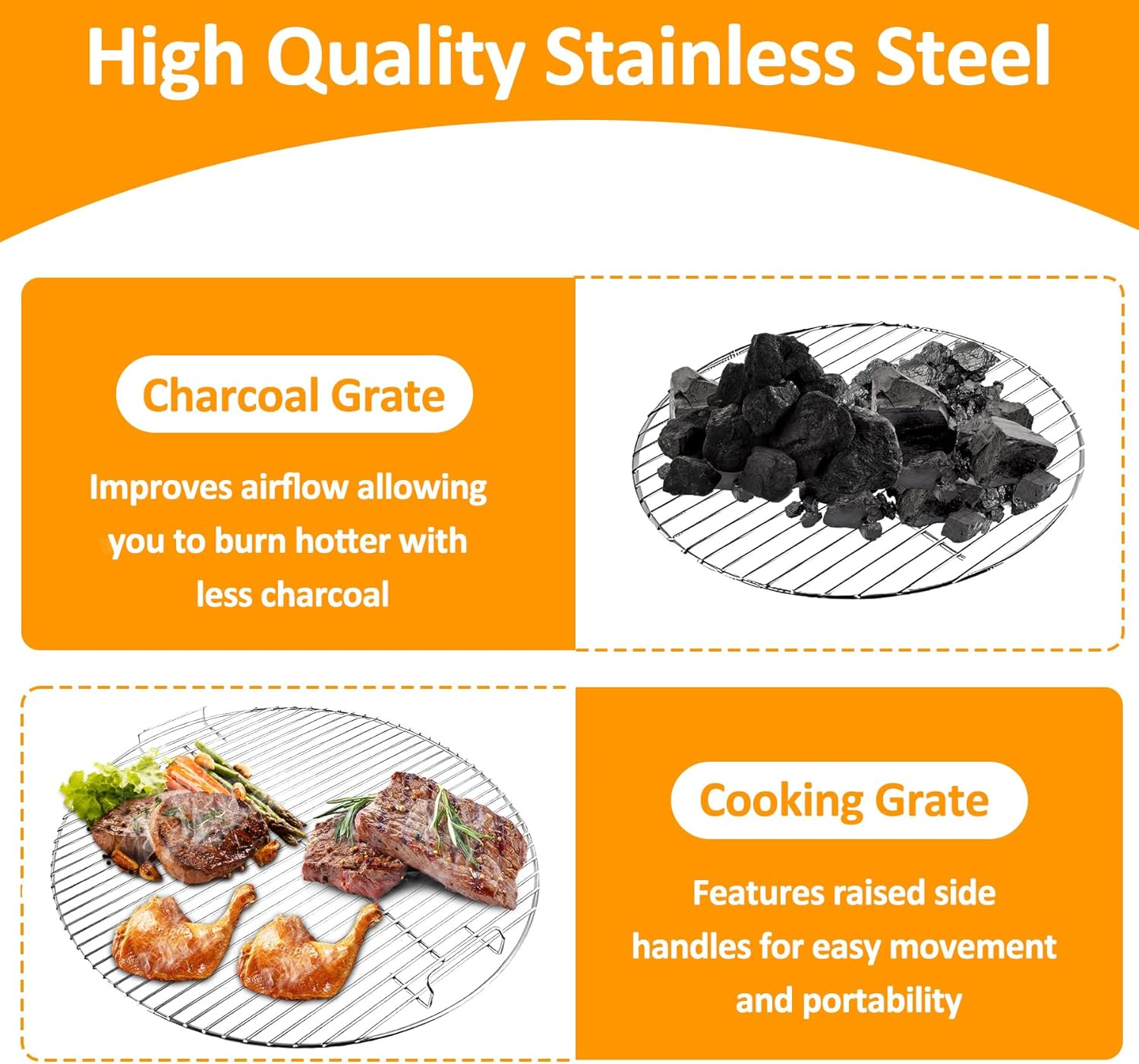 Cooking Grate for Weber 18'' Charcoal Grills, Charcoal Grill Grate Fits for Weber 18" Inch Smokey Mountain Cooker Charcoal Smoker Grills, Replacement for Weber 7432 85042 83013 Parts, 3 Pack image number 3