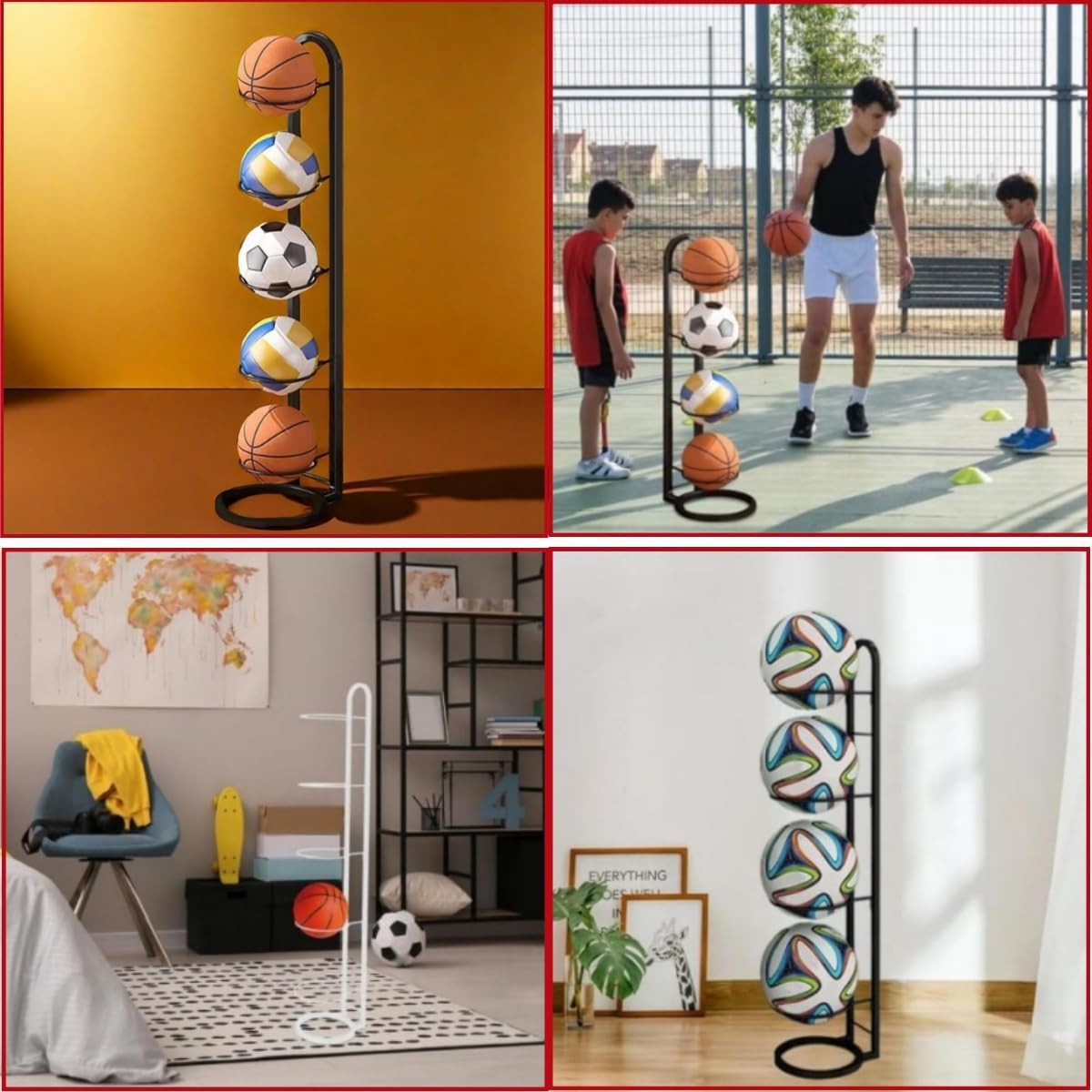 Vertical Basketball Storage Rack,Klhcduo 5-Layer Independent Football Stand Ball Rack, Detachable Vertical Display Rack, Used for Basketball Volleyball Football Rugby Badminton