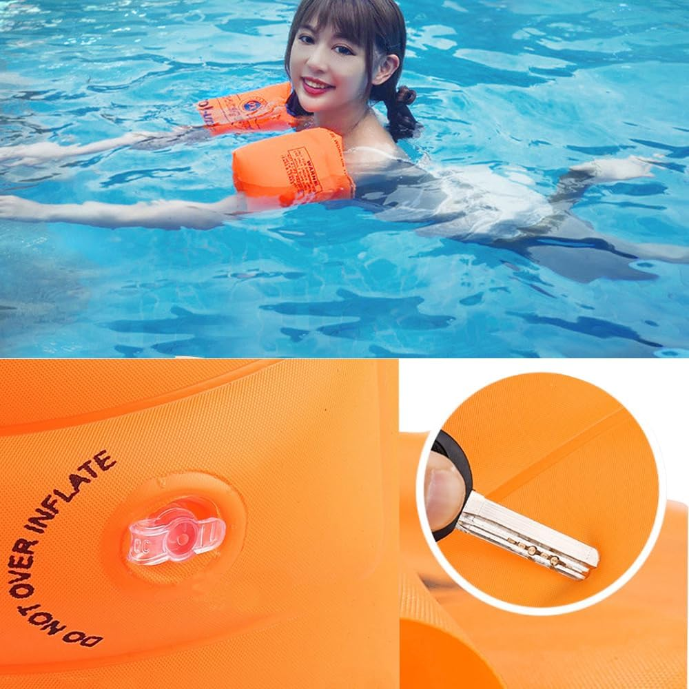 Zningesxi 2 Pack Arm Swimming Floaties Adult Armlets Sleeves Rings Tube Floater Arm Swim Bands Float PVC Inflatable - Orange image number 1