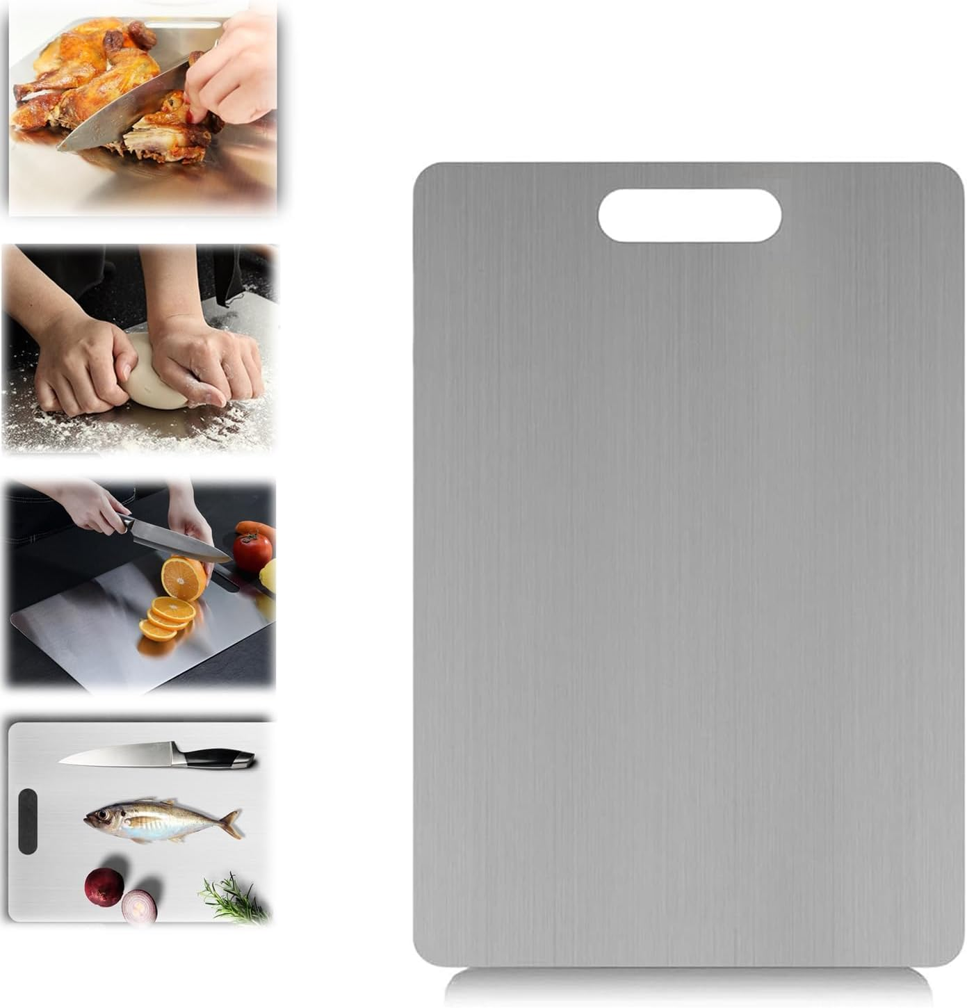 Cutting Board for Kitchen,Stainless Steel ​Food-Grade Cutting Board Double Sided Multi-Functional Anti-Bacterial and Anti-Mold Cutting Board （39X28Cm） image number 4